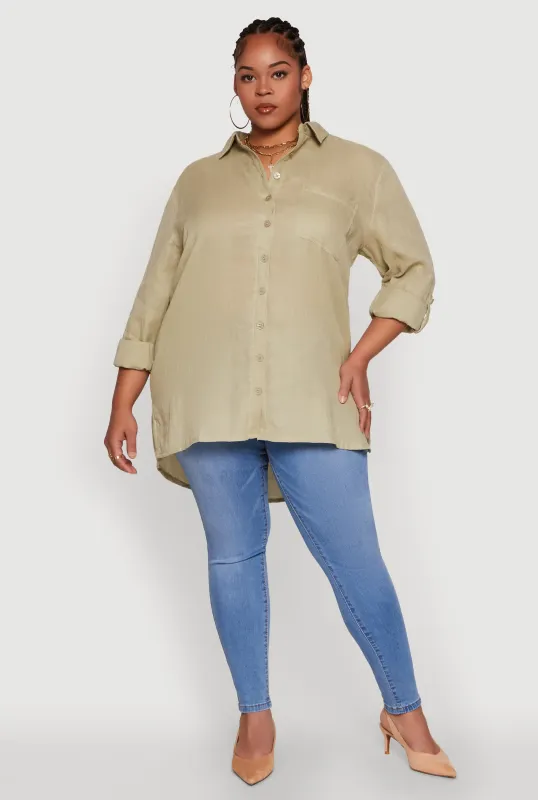 Plus Size Trendy Gauze Knit Button Front Shirt sold by Rainbow