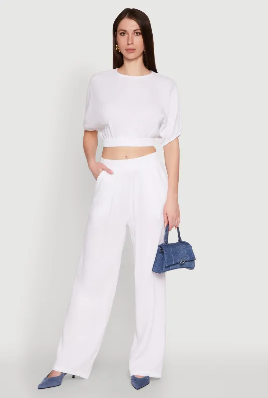 Stylish Gauze Knit Elastic Waist Pleated Palazzo Pants sold by Rainbow