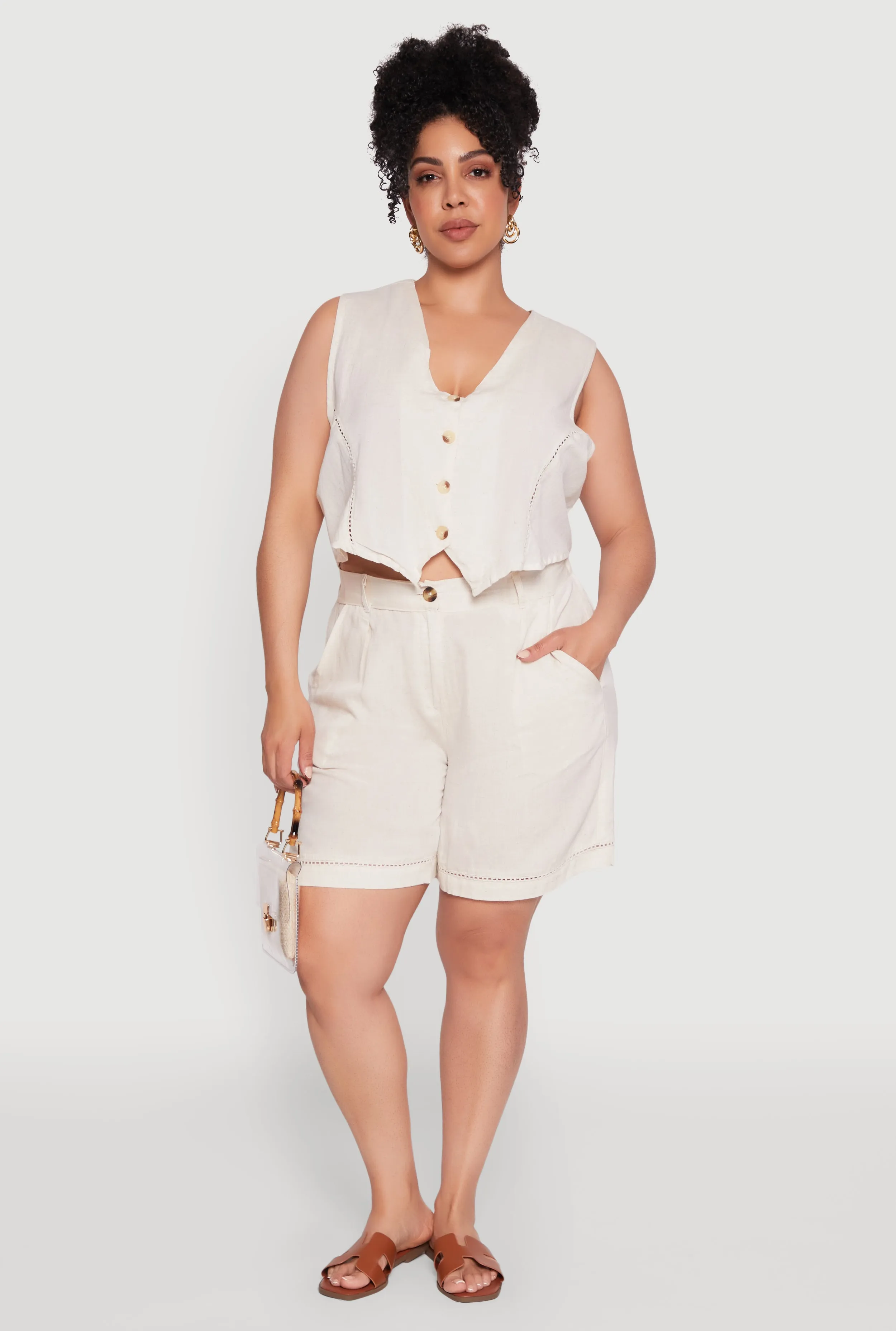 Plus Size Trendy Crochet Detail High Waisted Shorts sold by Rainbow