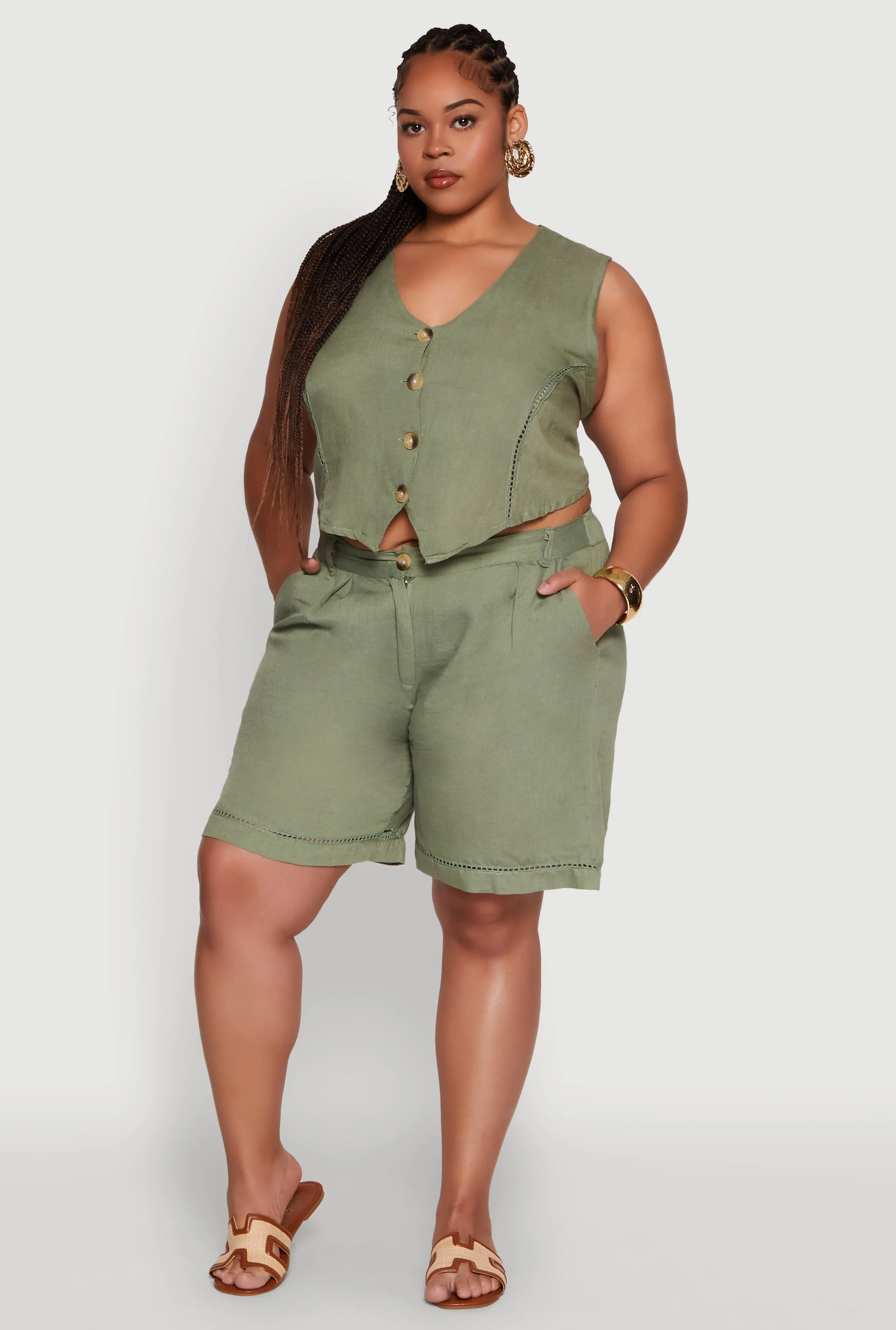 Plus Size Trendy Crochet Detail High Waisted Shorts sold by Rainbow