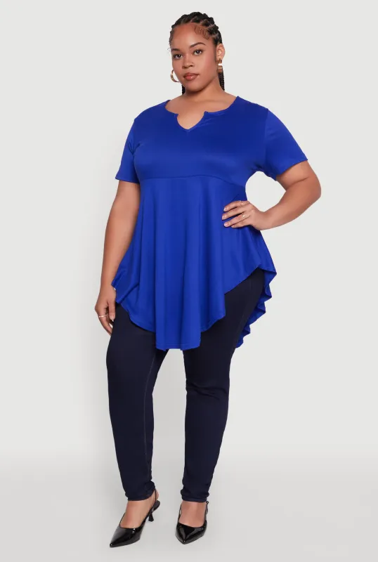 Plus Size Stylish Peplum Top with Notch Neck and Short Sleeves sold by Rainbow