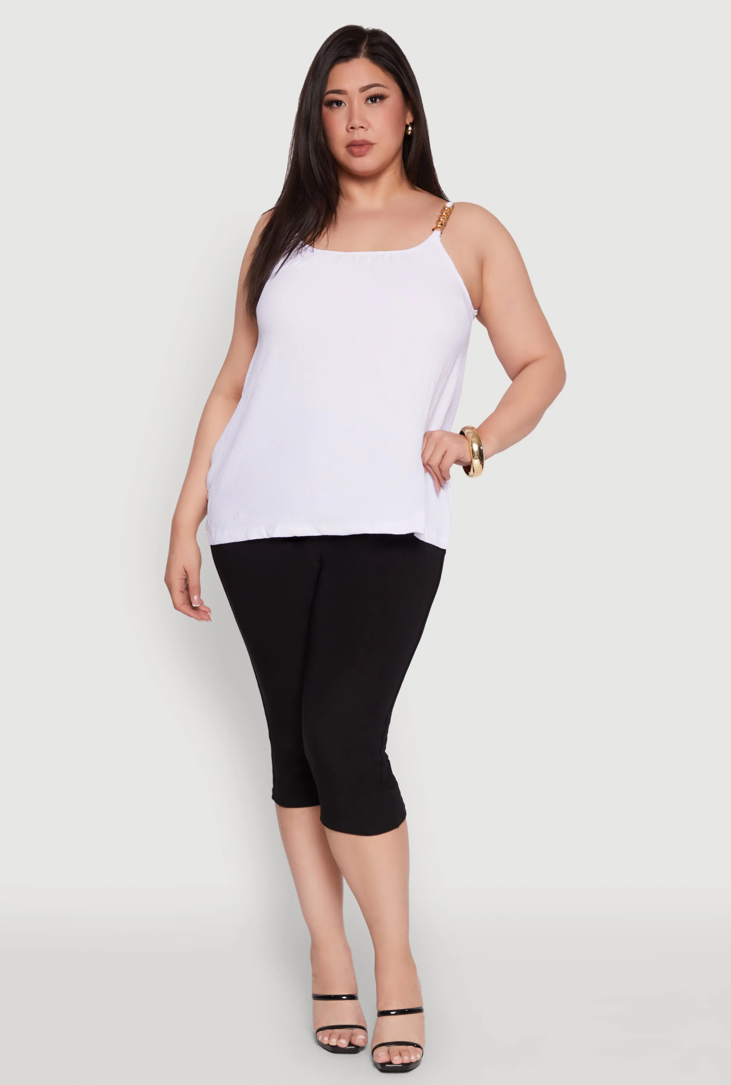 Plus Size Crepe Knit Cami with Chain Strap and Scoop Neck sold by Rainbow