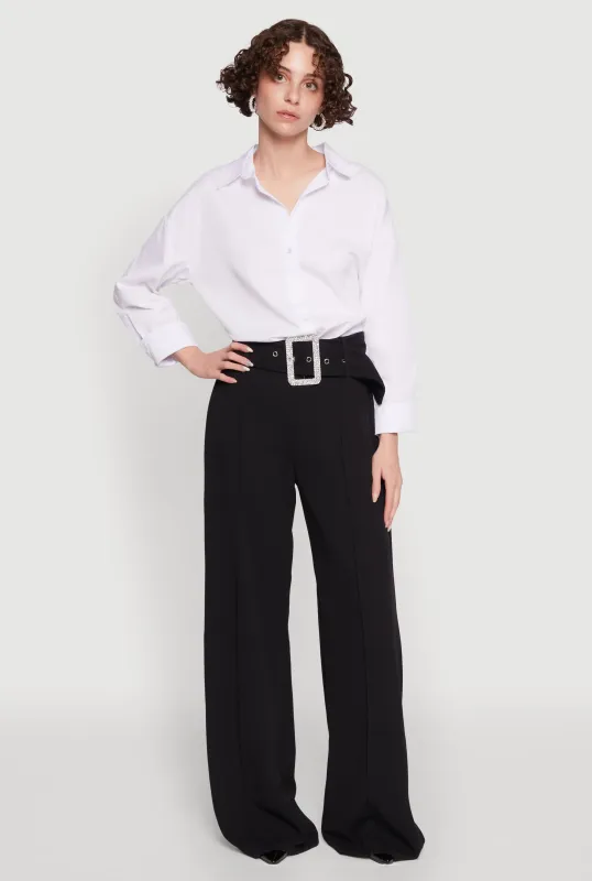 Trendy High Waisted Rhinestone Belted Palazzo Pants sold by Rainbow