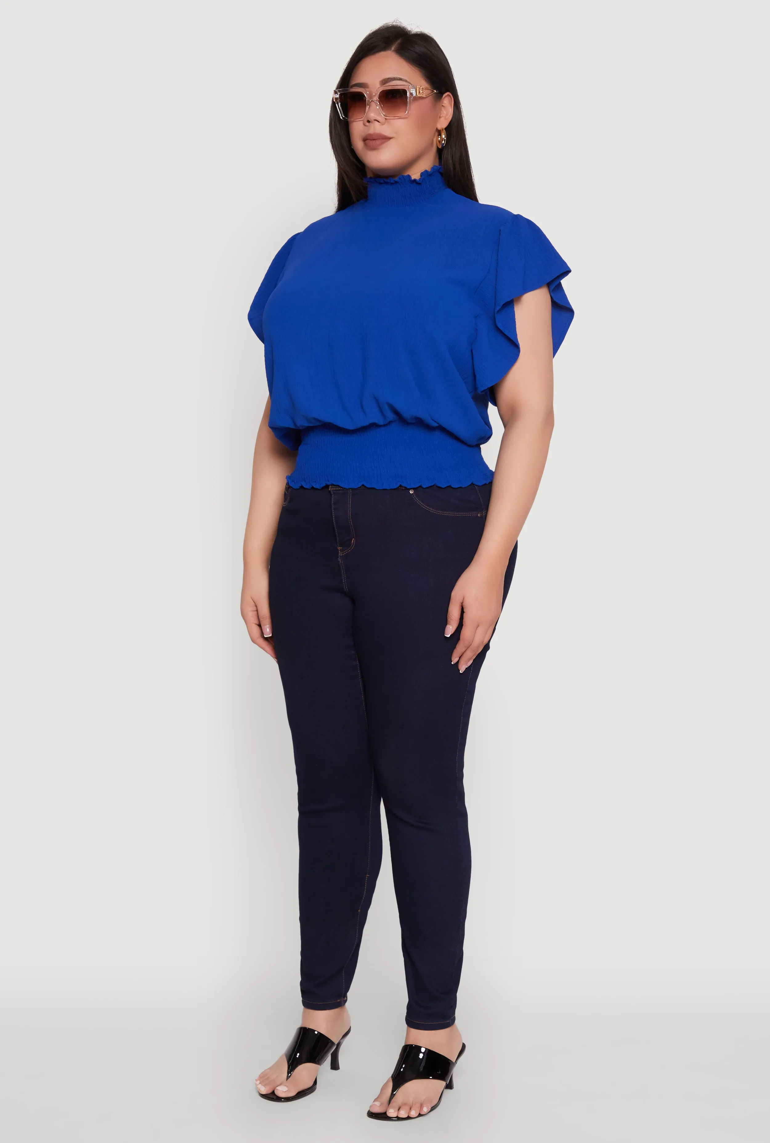 Plus Size Chic Crepe Knit Flutter Sleeves Mock Neck Blouse sold by Rainbow product image thumbnail 5