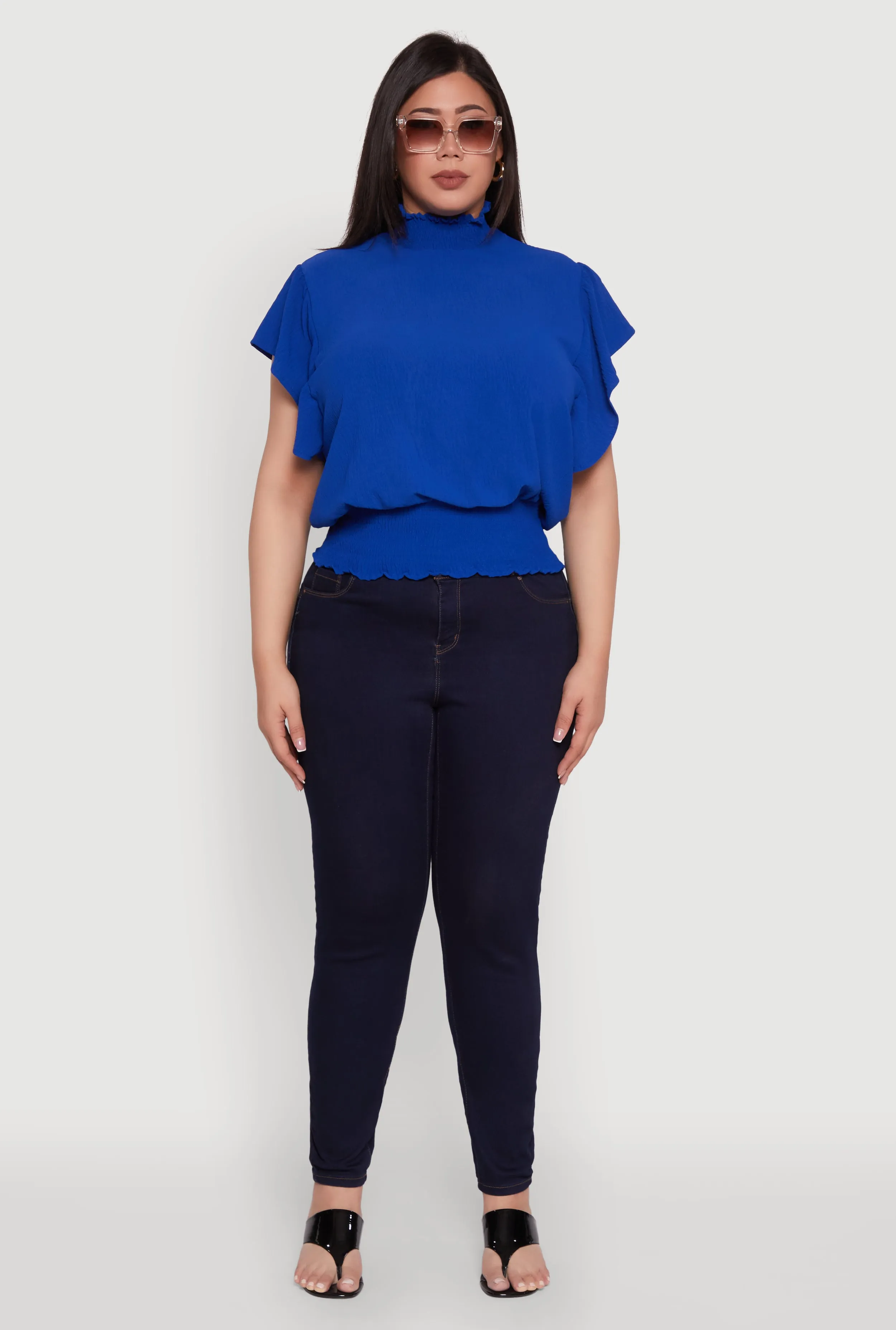 Plus Size Chic Crepe Knit Flutter Sleeves Mock Neck Blouse sold by Rainbow product image thumbnail 3