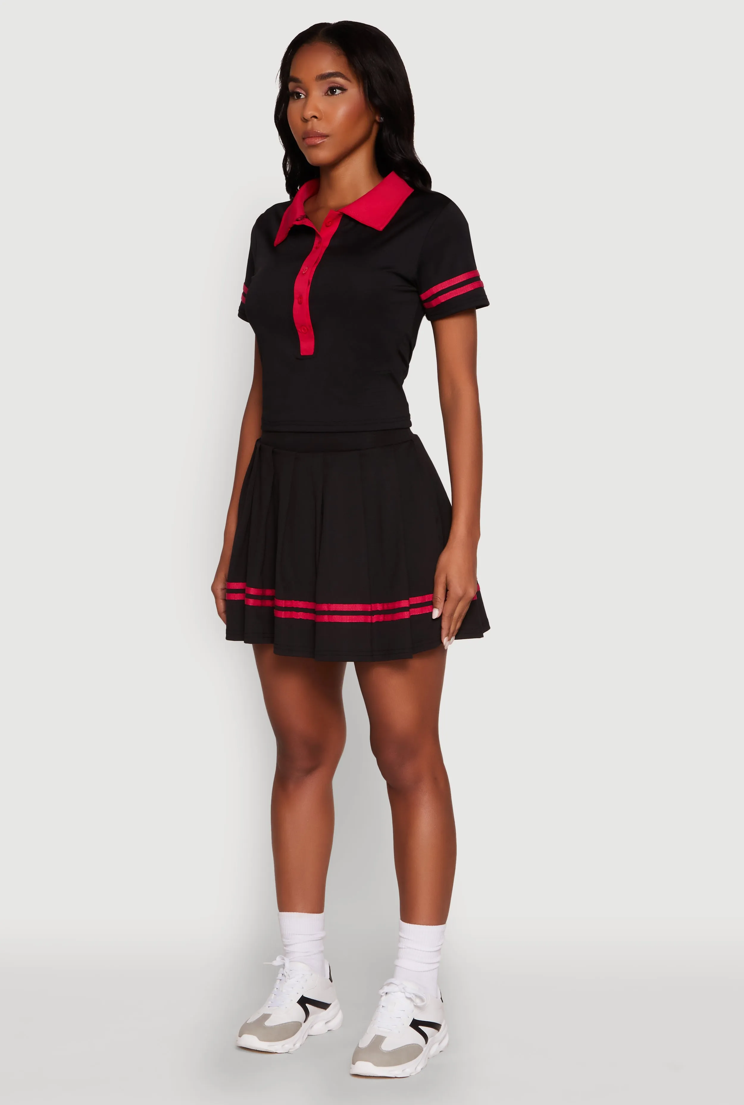 Contrast Trim and Varsity Stripe Cropped Shirt sold by Rainbow product image thumbnail 5