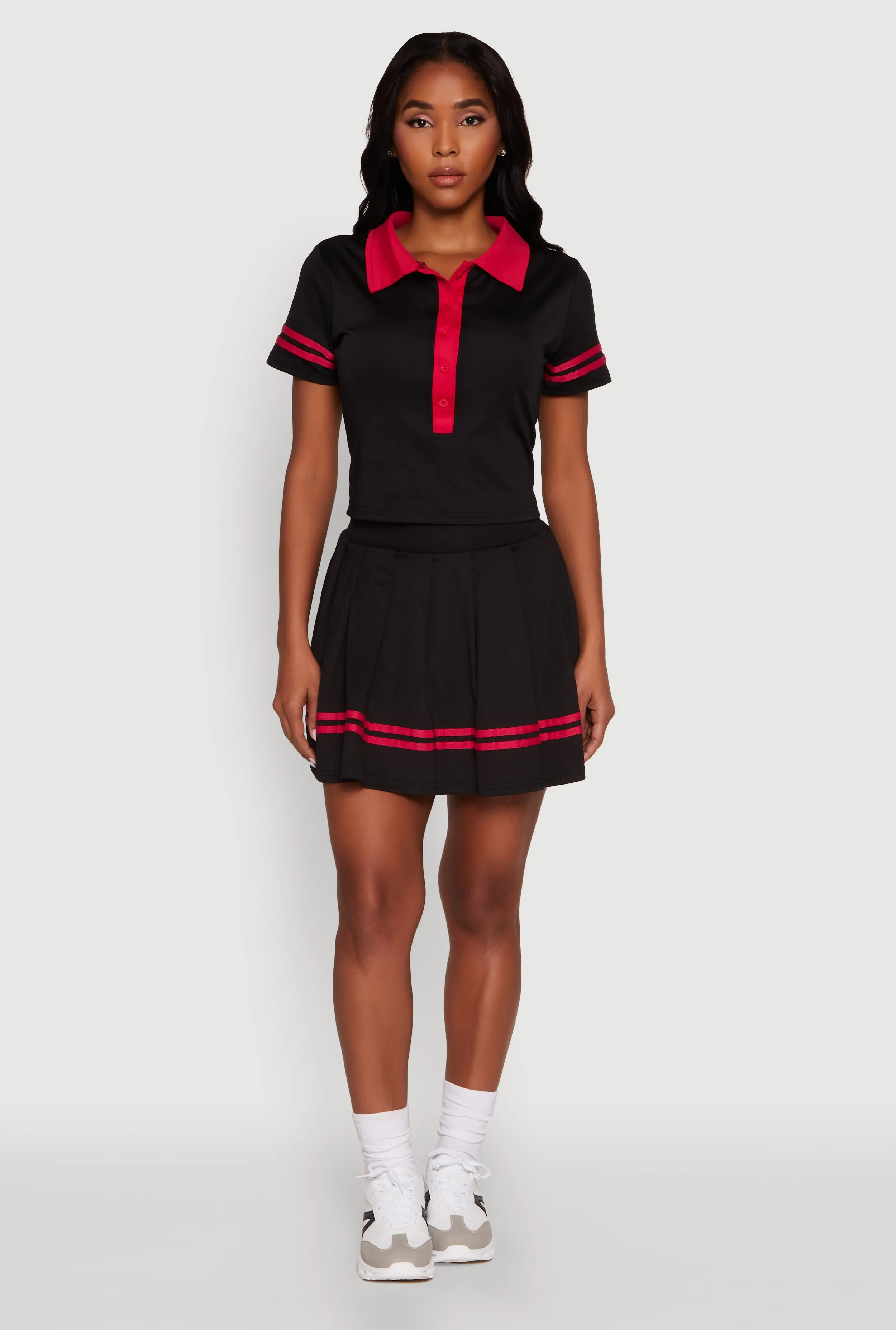 Contrast Trim and Varsity Stripe Cropped Shirt sold by Rainbow product image thumbnail 3