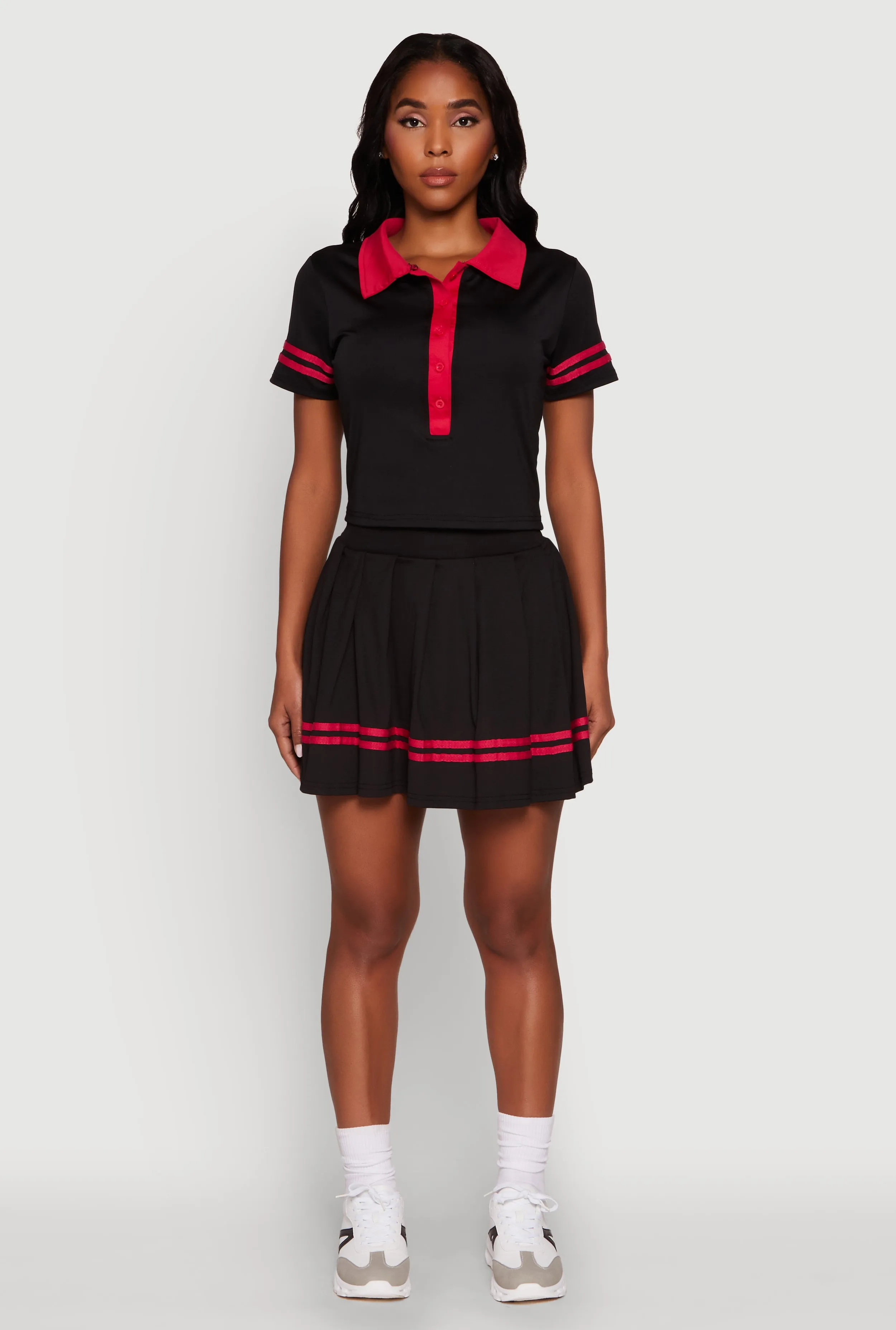 Contrast Trim and Varsity Stripe Cropped Shirt sold by Rainbow product image thumbnail 2