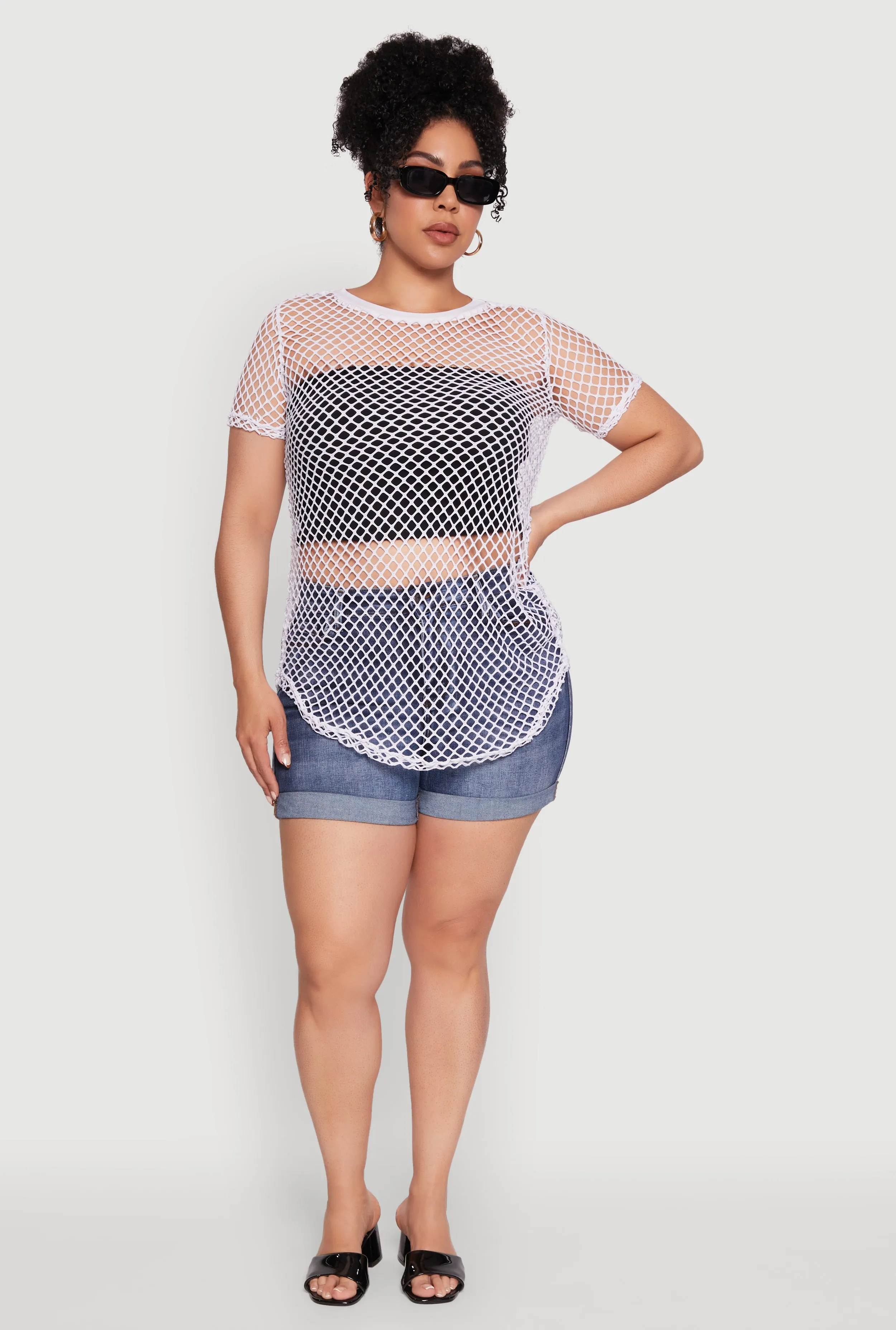 Plus Size Chic Fishnet Crew Neck Tee sold by Rainbow