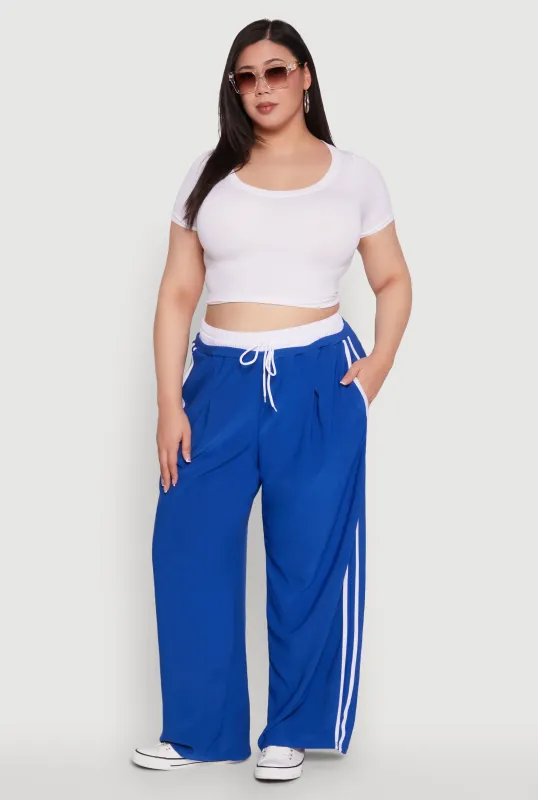 Plus Size Stylish Active Pant with Contrast Trim and Varsity Stripes made by Rainbow