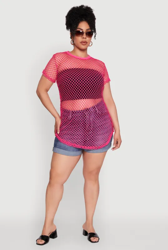 Plus Size Chic Fishnet Crew Neck Tee sold by Rainbow