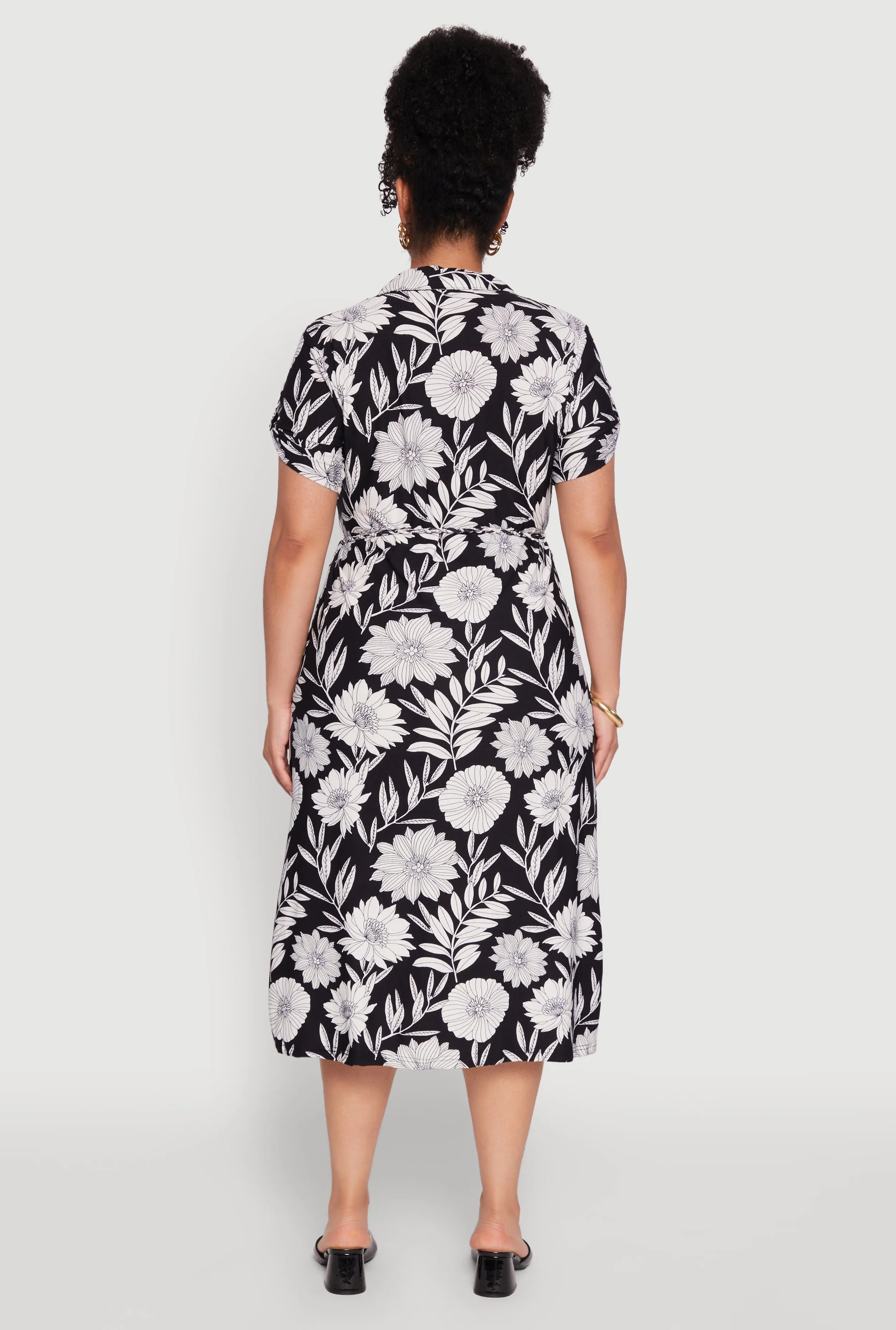 Plus Size Floral Print Half Button Shirt Dress with Tie Waist Belt sold by Rainbow product image thumbnail 5