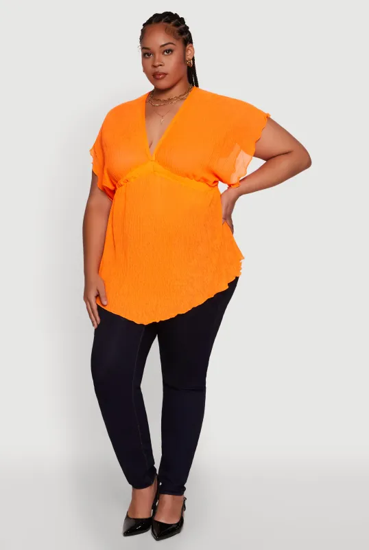 Plus Size Dolman Sleeve Lettuce Edge Blouse sold by Rainbow