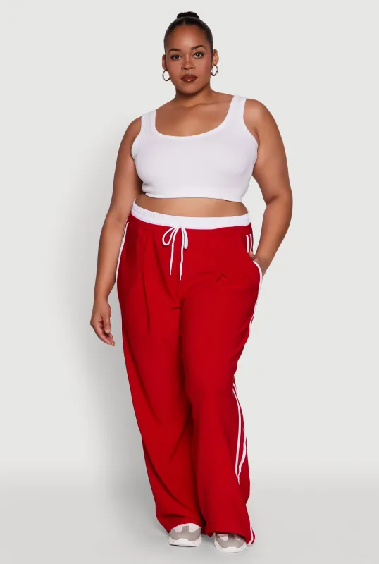 Plus Size Stylish Active Pant with Contrast Trim and Varsity Stripes sold by Rainbow