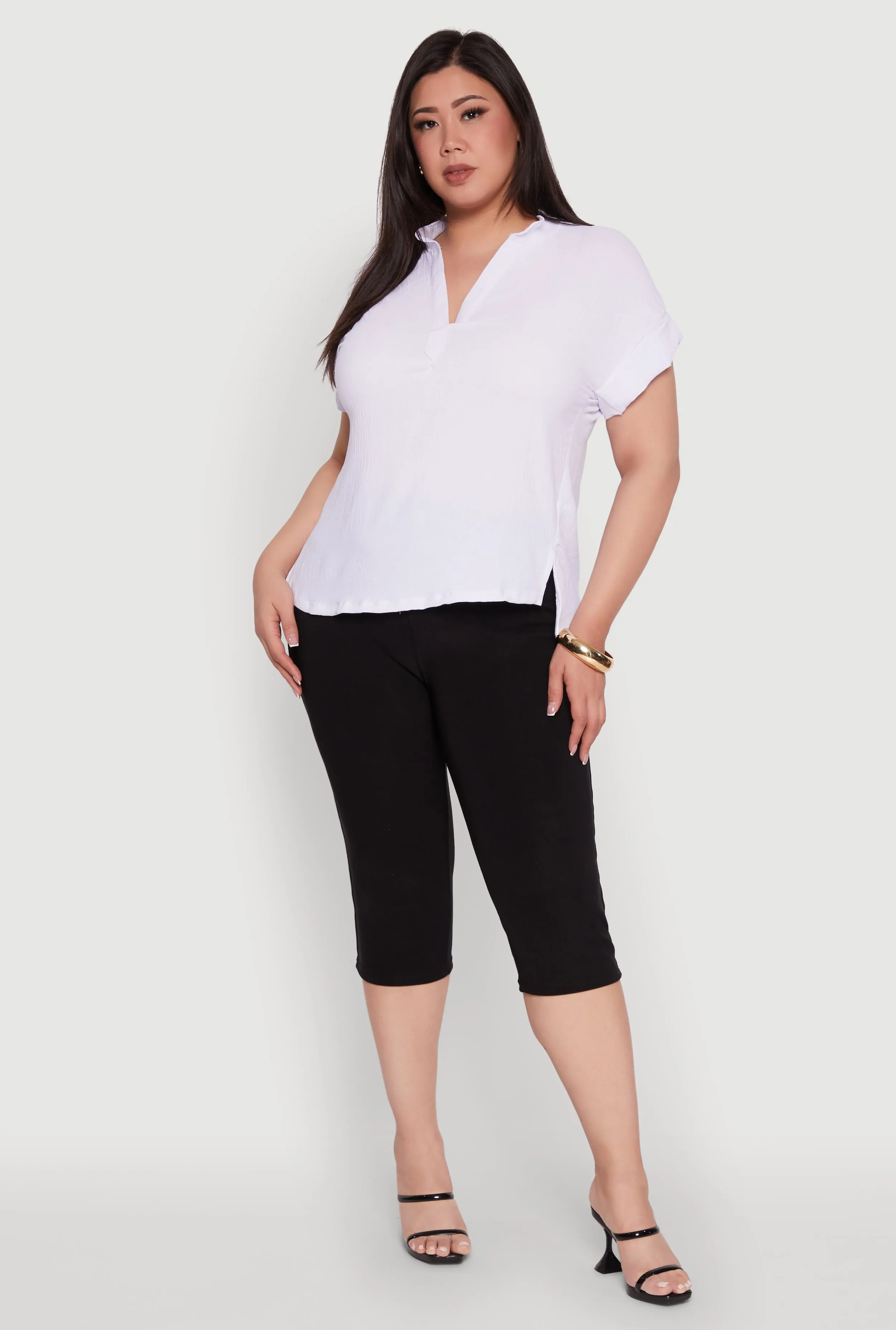 Plus Size Chic Crepe Knit Side Slit Blouse sold by Rainbow