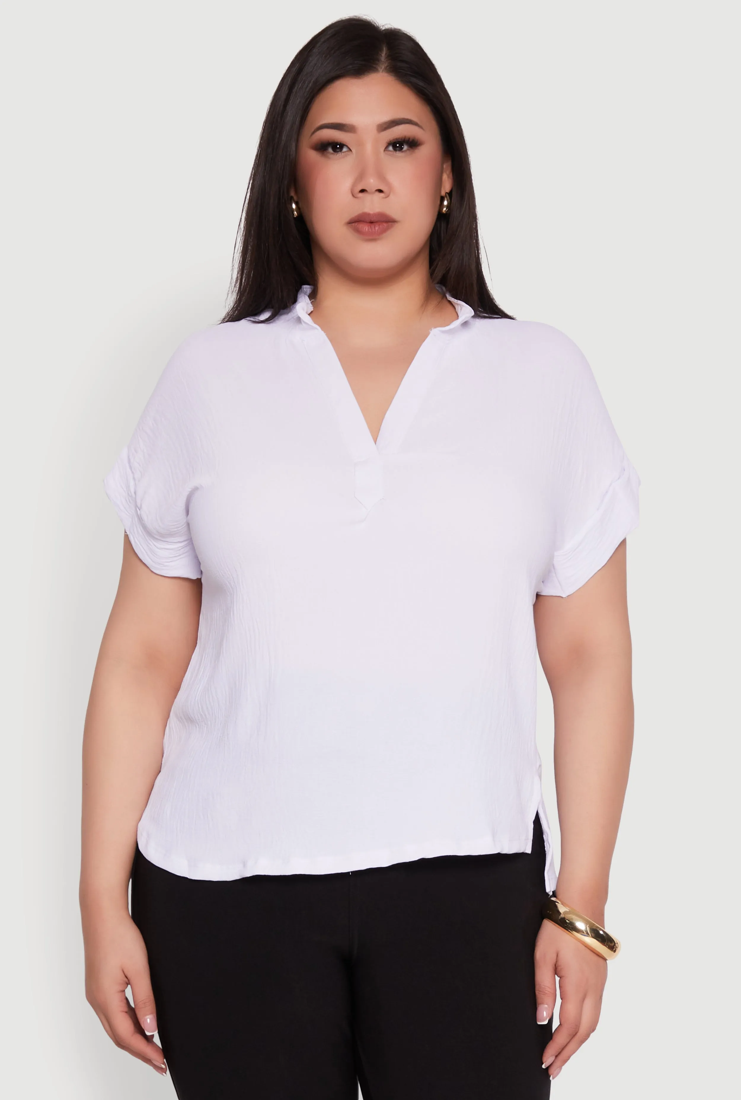 Plus Size Chic Crepe Knit Side Slit Blouse sold by Rainbow product image thumbnail 2