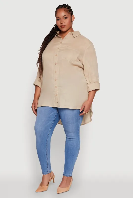 Plus Size Trendy Gauze Knit Button Front Shirt sold by Rainbow