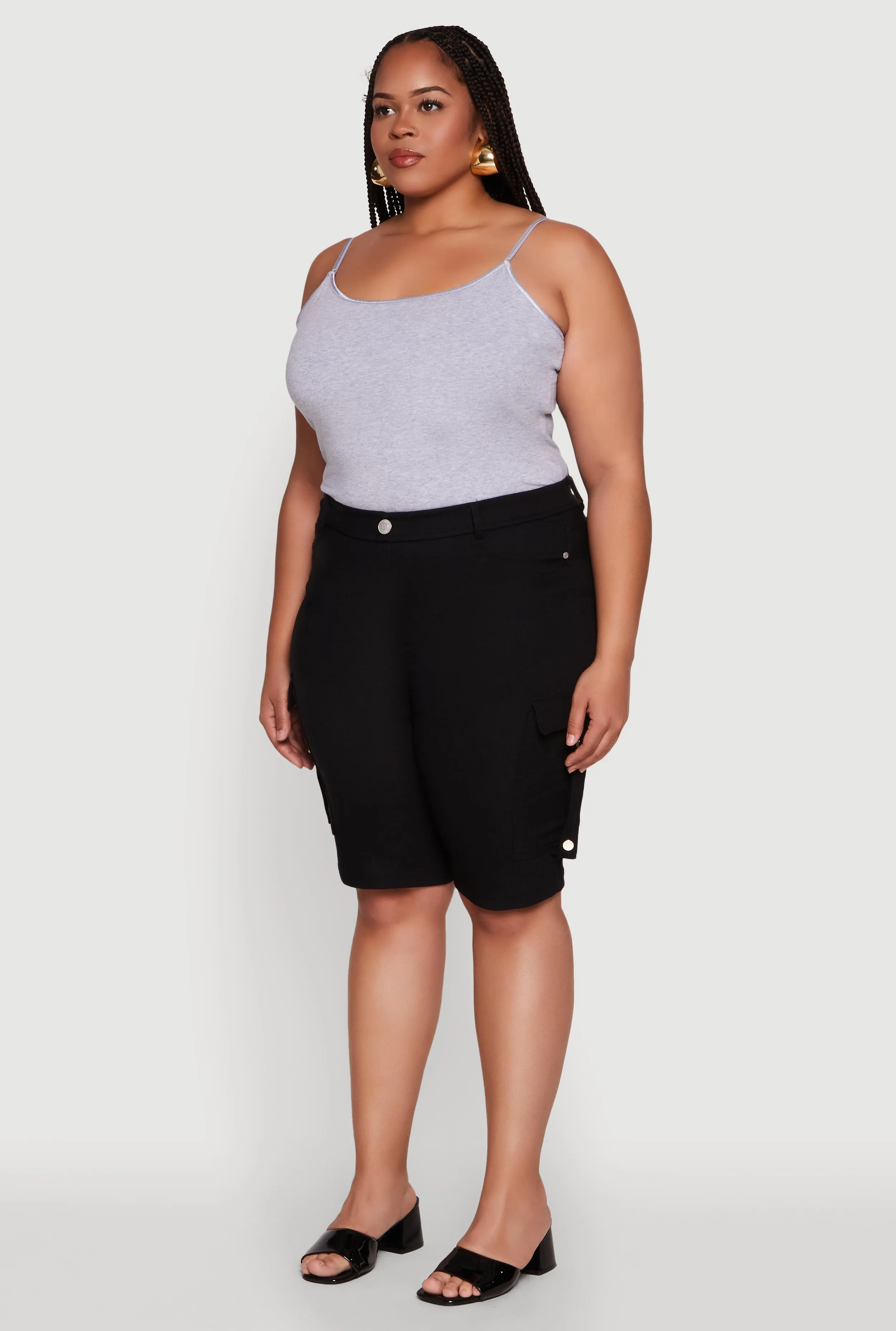 Plus Size Trendy High Waisted Bermuda Shorts with Cargo Pockets sold by Rainbow product image thumbnail 3