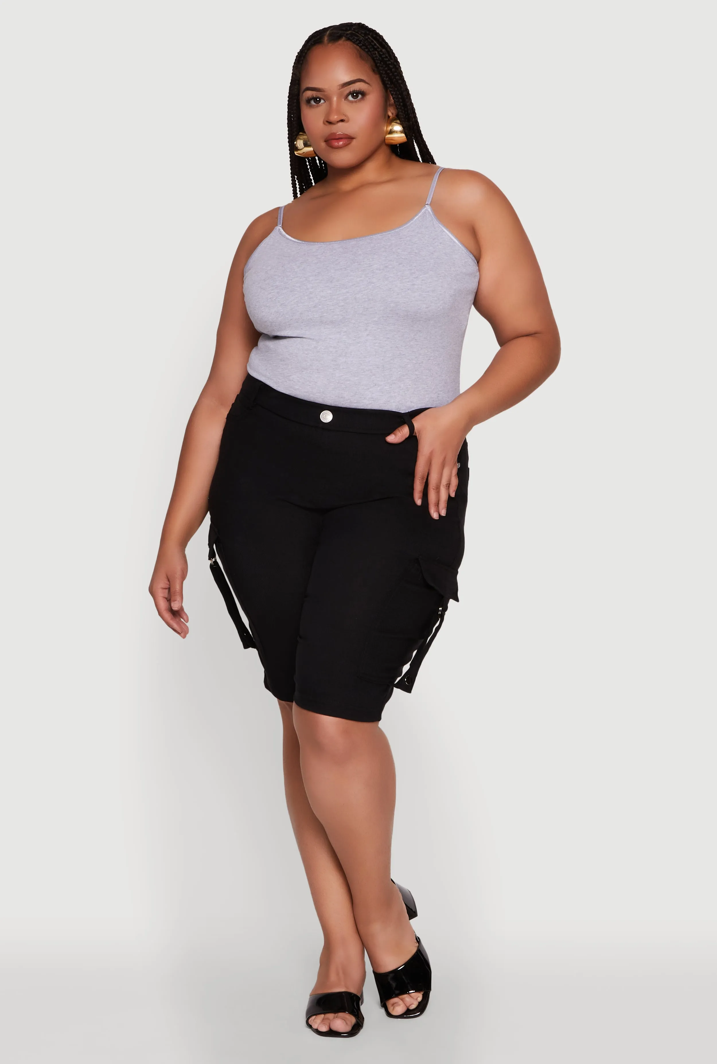 Plus Size Trendy High Waisted Bermuda Shorts with Cargo Pockets sold by Rainbow