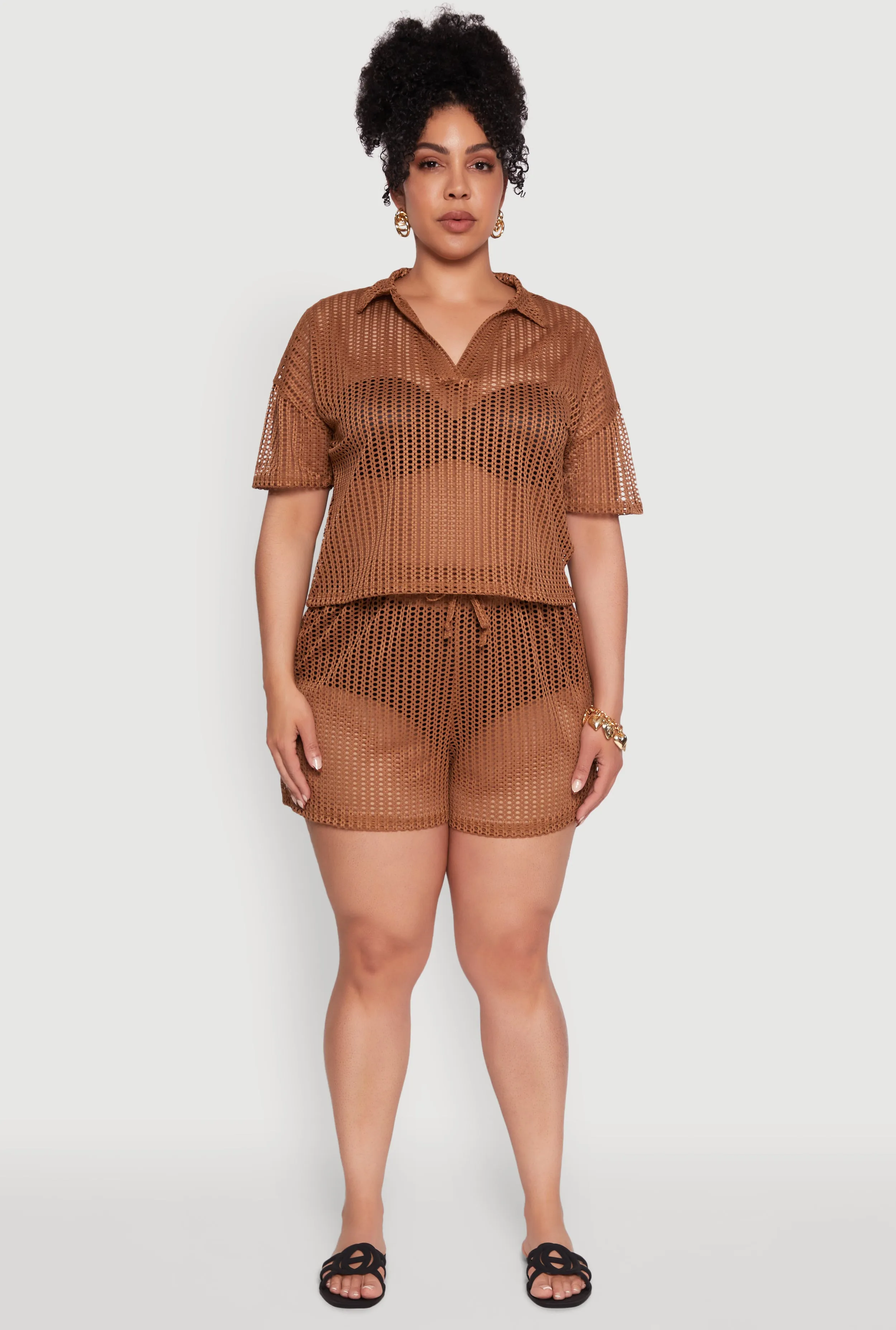 Plus Size Laser Cut Shorts with Drawstring Waist sold by Rainbow product image thumbnail 2