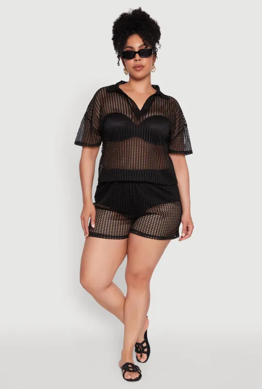 Plus Size Laser Cut Shorts with Drawstring Waist sold by Rainbow