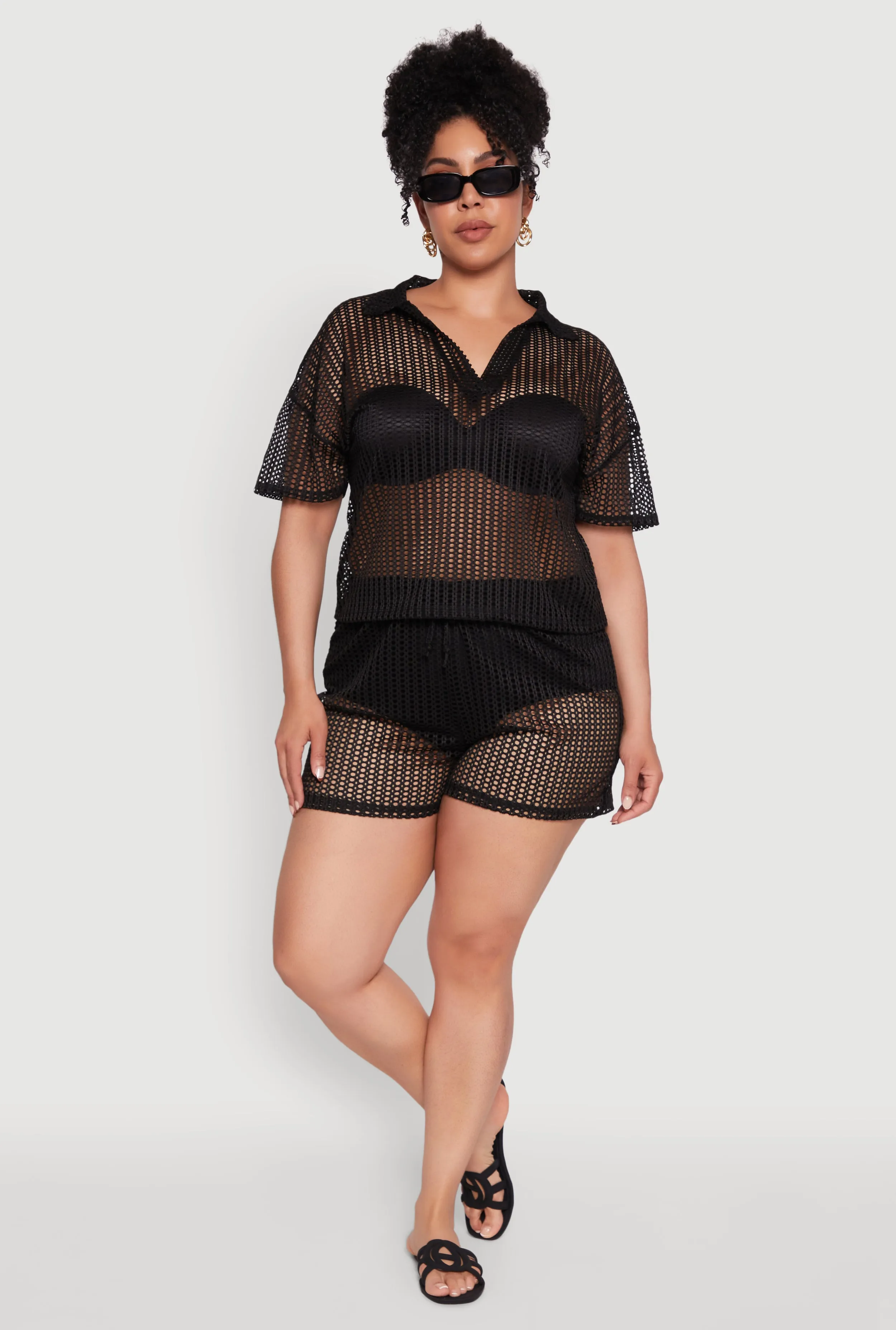 Plus Size Laser Cut Shorts with Drawstring Waist sold by Rainbow