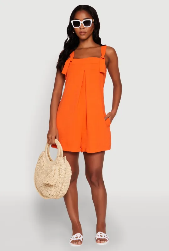 Chic Tie Sleeves Pleated Crepe Knit Romper sold by Rainbow