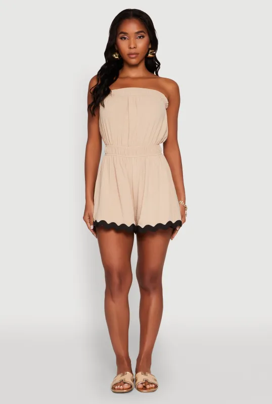 Chic Scallop Contrast Trim Strapless Romper sold by Rainbow