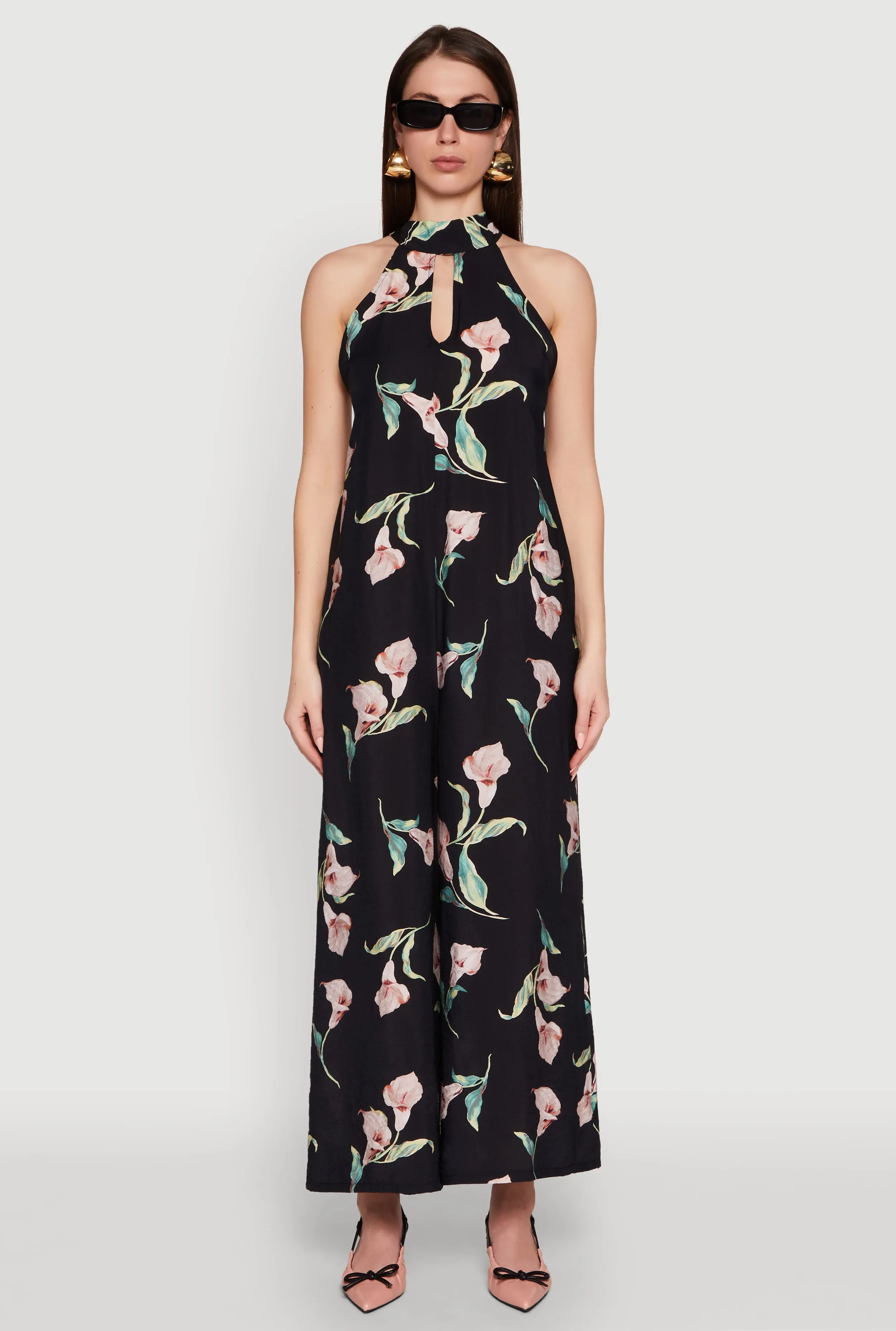 Chic Floral Print Sleeveless Halter Neck Jumpsuit sold by Rainbow product image thumbnail 2
