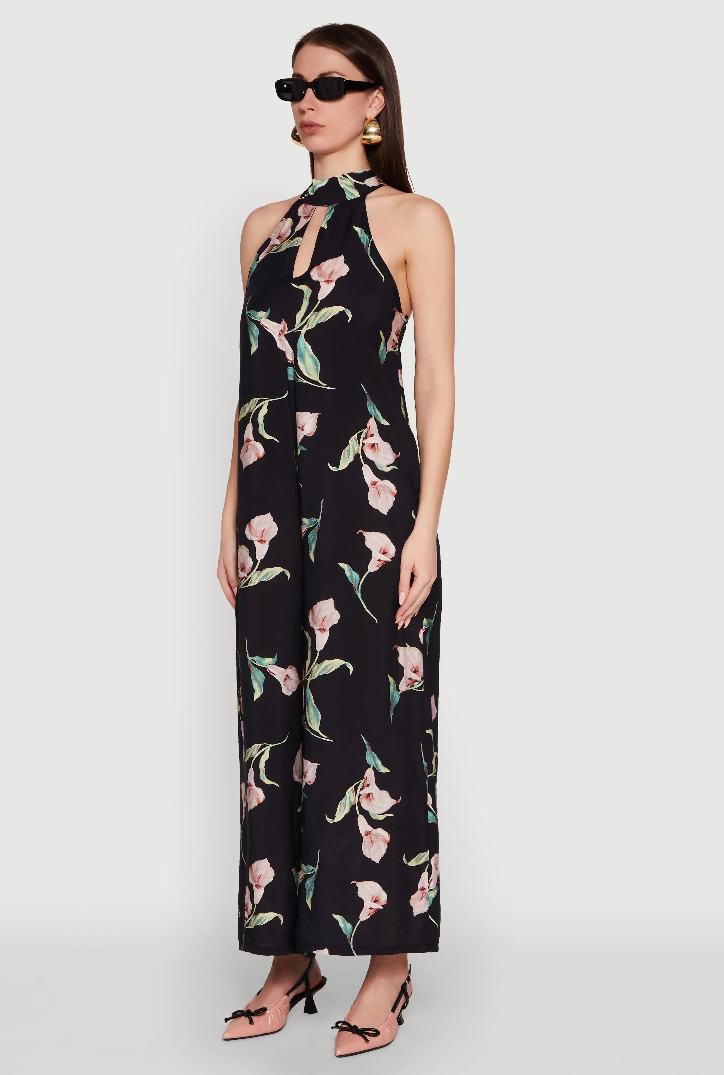 Chic Floral Print Sleeveless Halter Neck Jumpsuit sold by Rainbow product image thumbnail 3