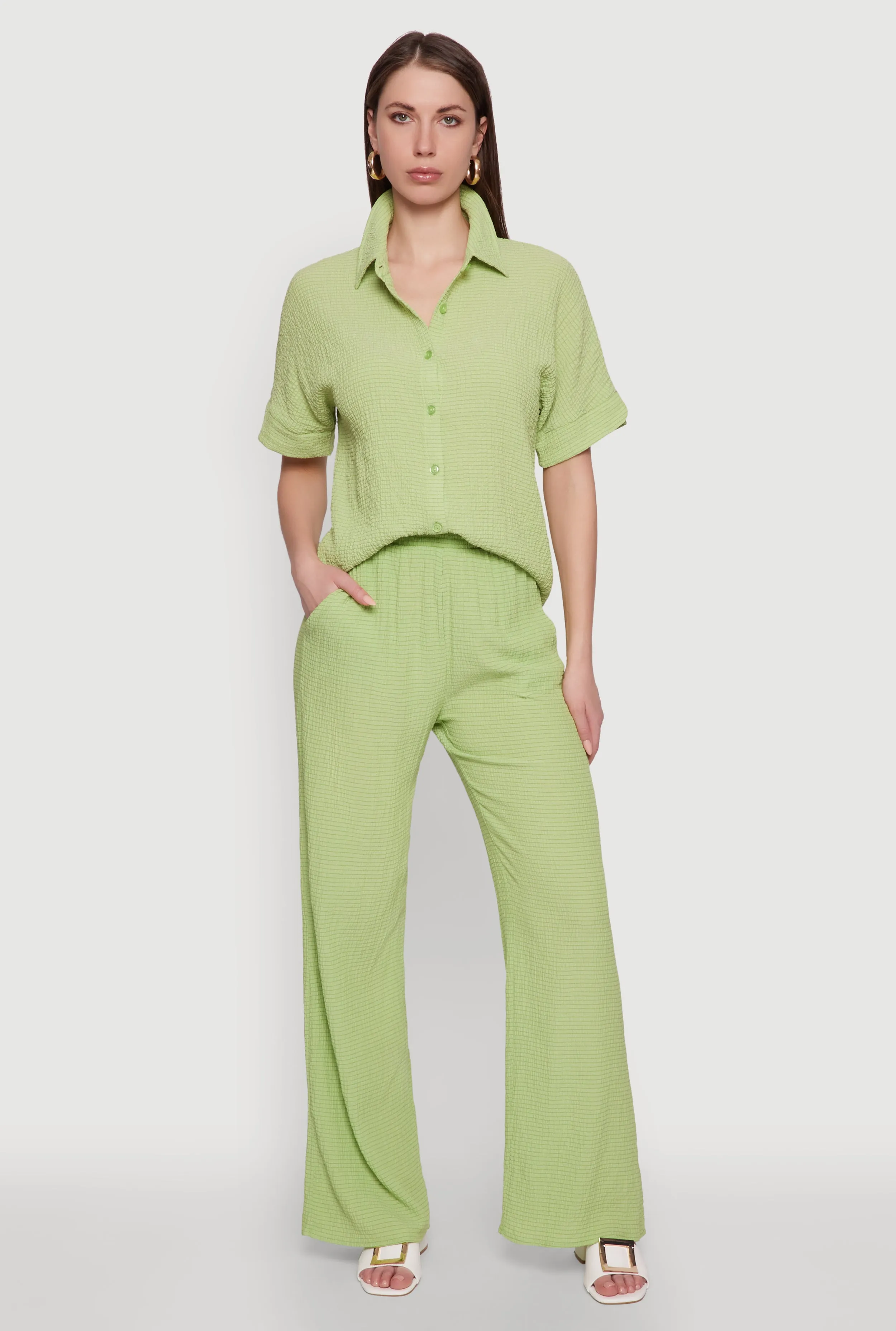 Stylish High Waisted Textured Knit Casual Pants sold by Rainbow