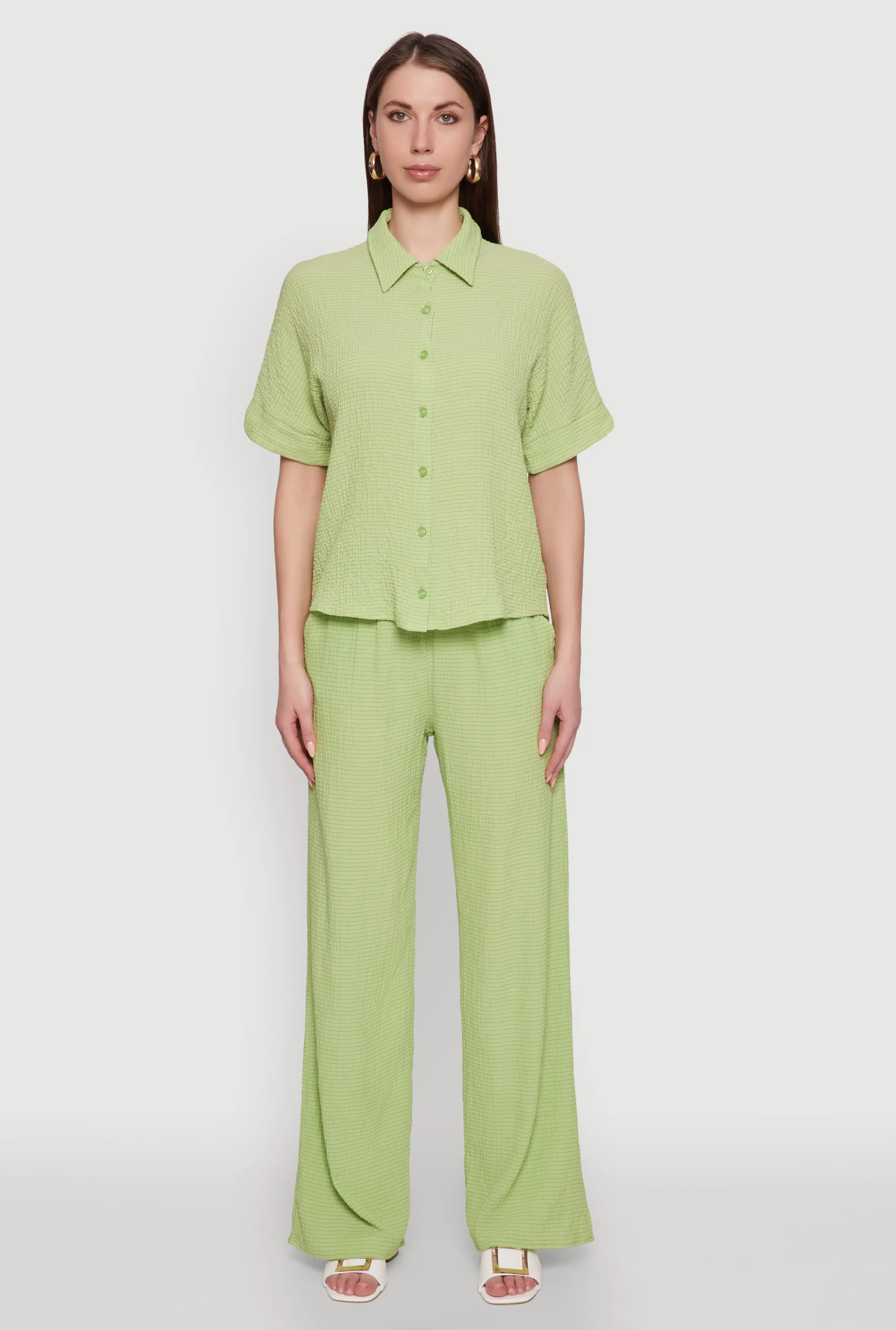 Stylish High Waisted Textured Knit Casual Pants sold by Rainbow product image thumbnail 2