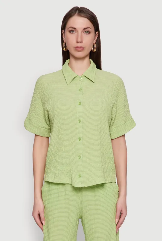 Seersucker Striped Button Front Shirt with Classic Fit sold by Rainbow