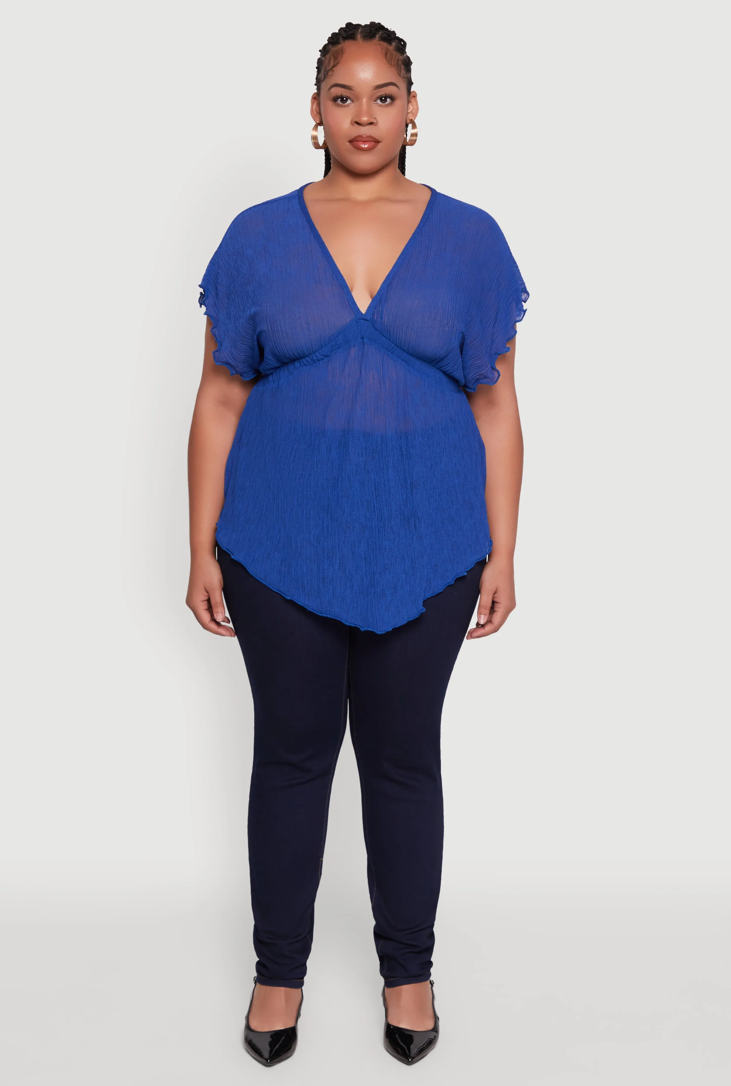 Plus Size Dolman Sleeve Lettuce Edge Blouse sold by Rainbow product image thumbnail 3