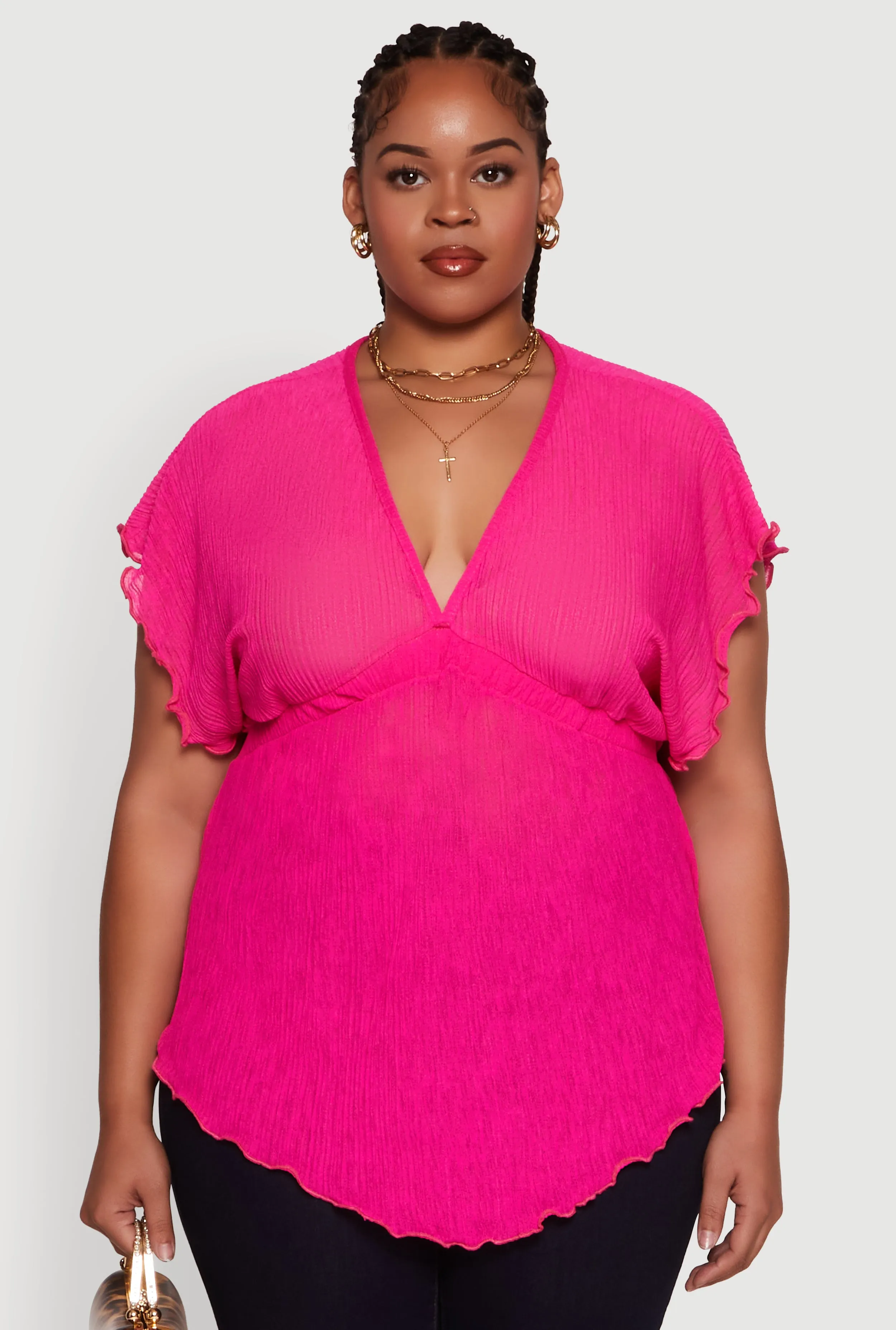 Plus Size Dolman Sleeve Lettuce Edge Blouse sold by Rainbow product image thumbnail 2