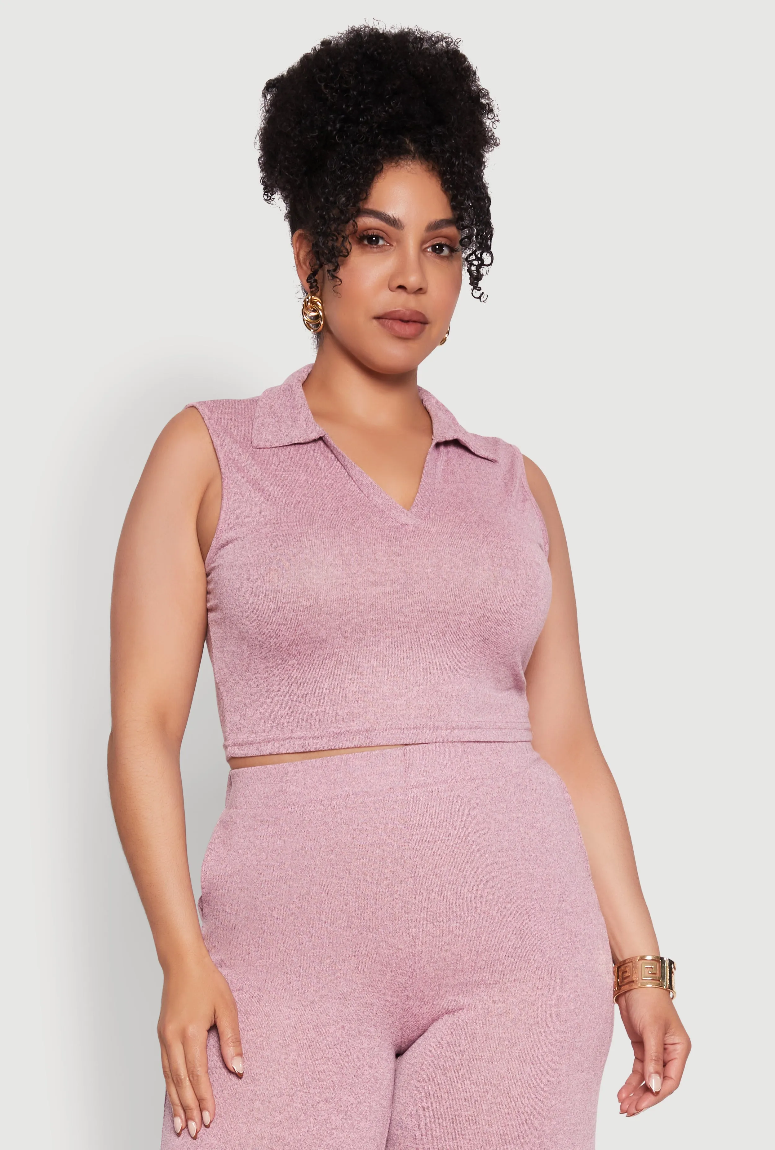 Plus Size Daisy Sleeveless Cropped Polo Top sold by Rainbow