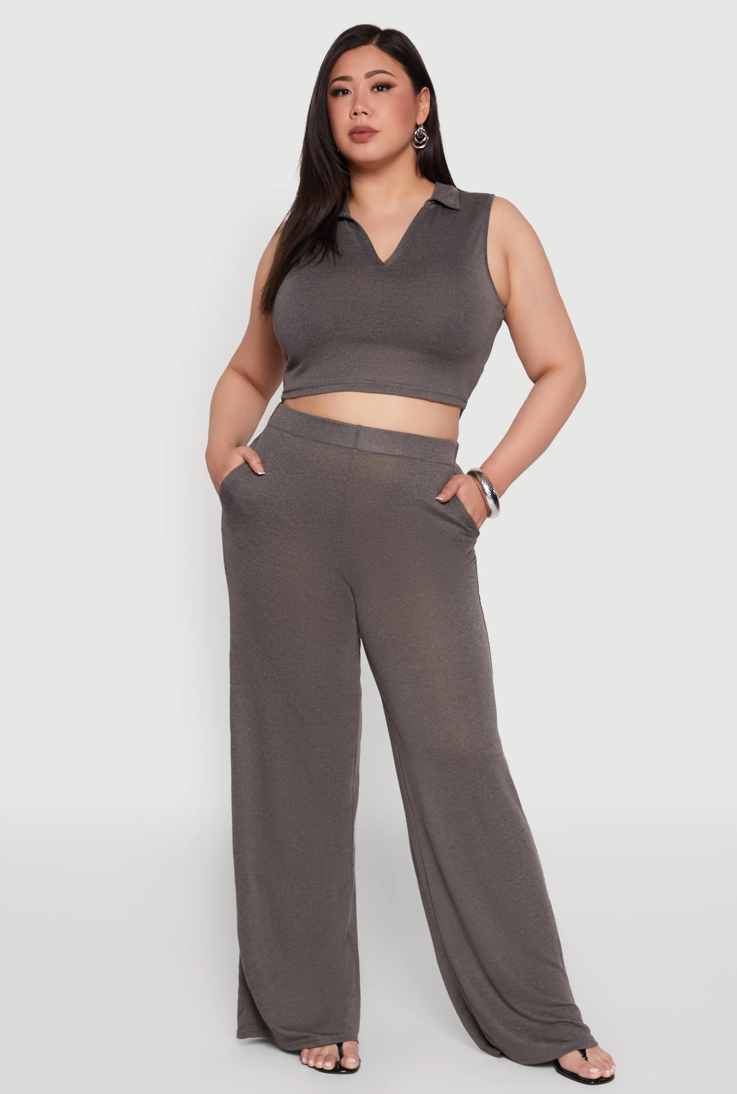 Plus Size Daisy High Waisted Wide Leg Palazzo Pants sold by Rainbow