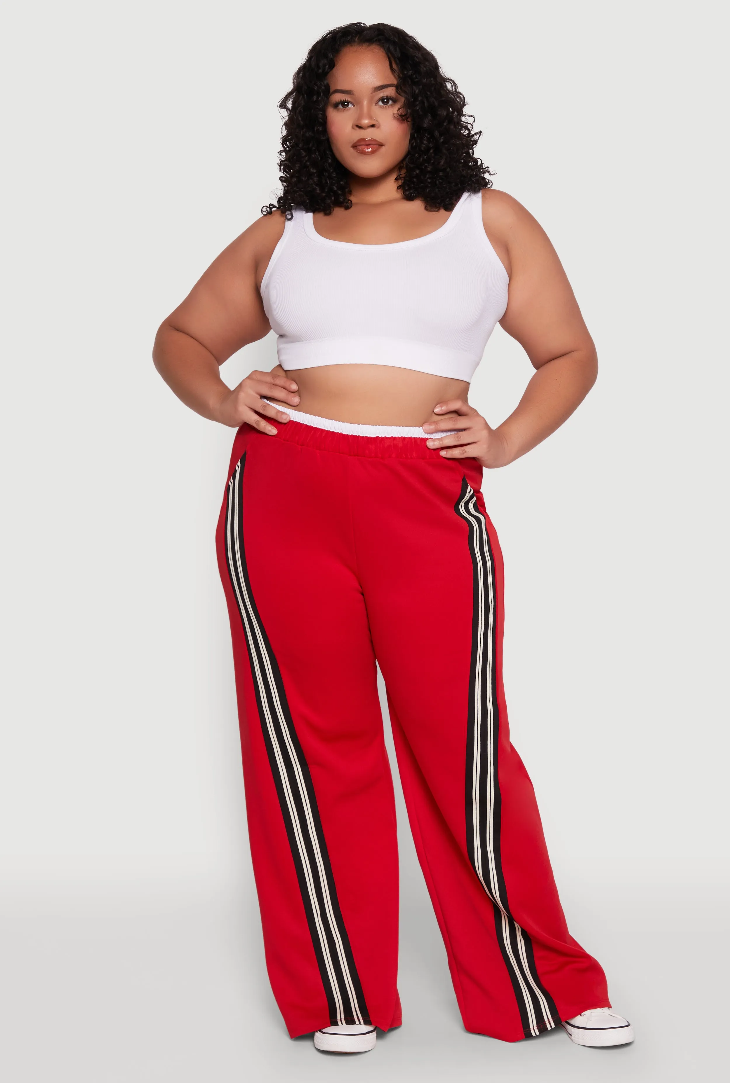 Plus Size Contrast Waistband Stripe Detail Pants sold by Rainbow