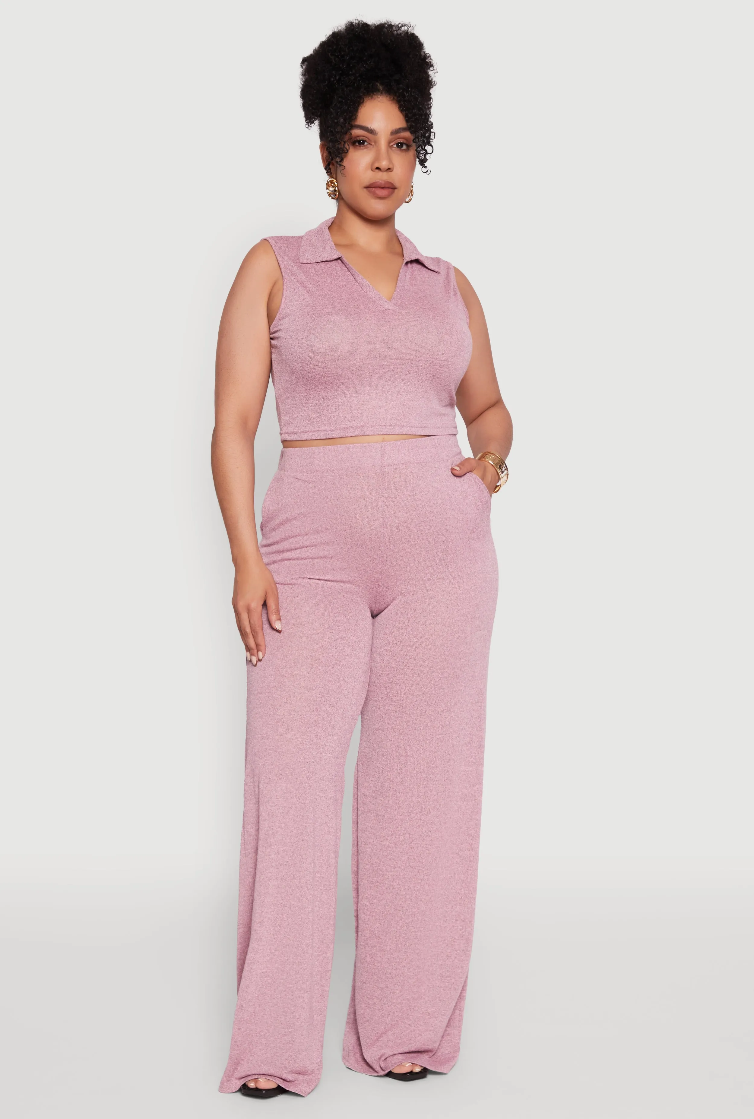 Plus Size Daisy High Waisted Wide Leg Palazzo Pants sold by Rainbow