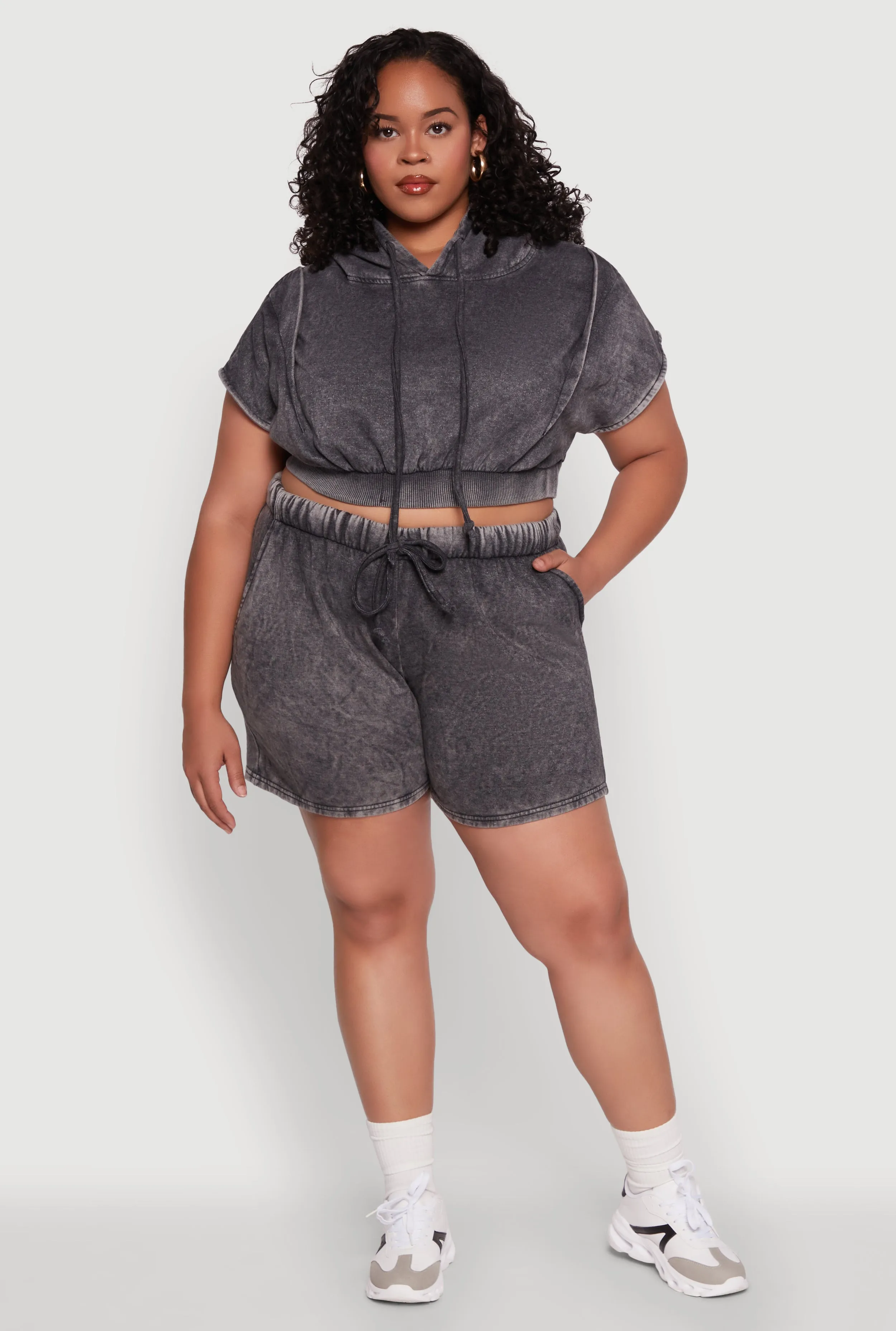 Plus Size Trendy Fleece High Waist Drawstring Sweatshorts sold by Rainbow