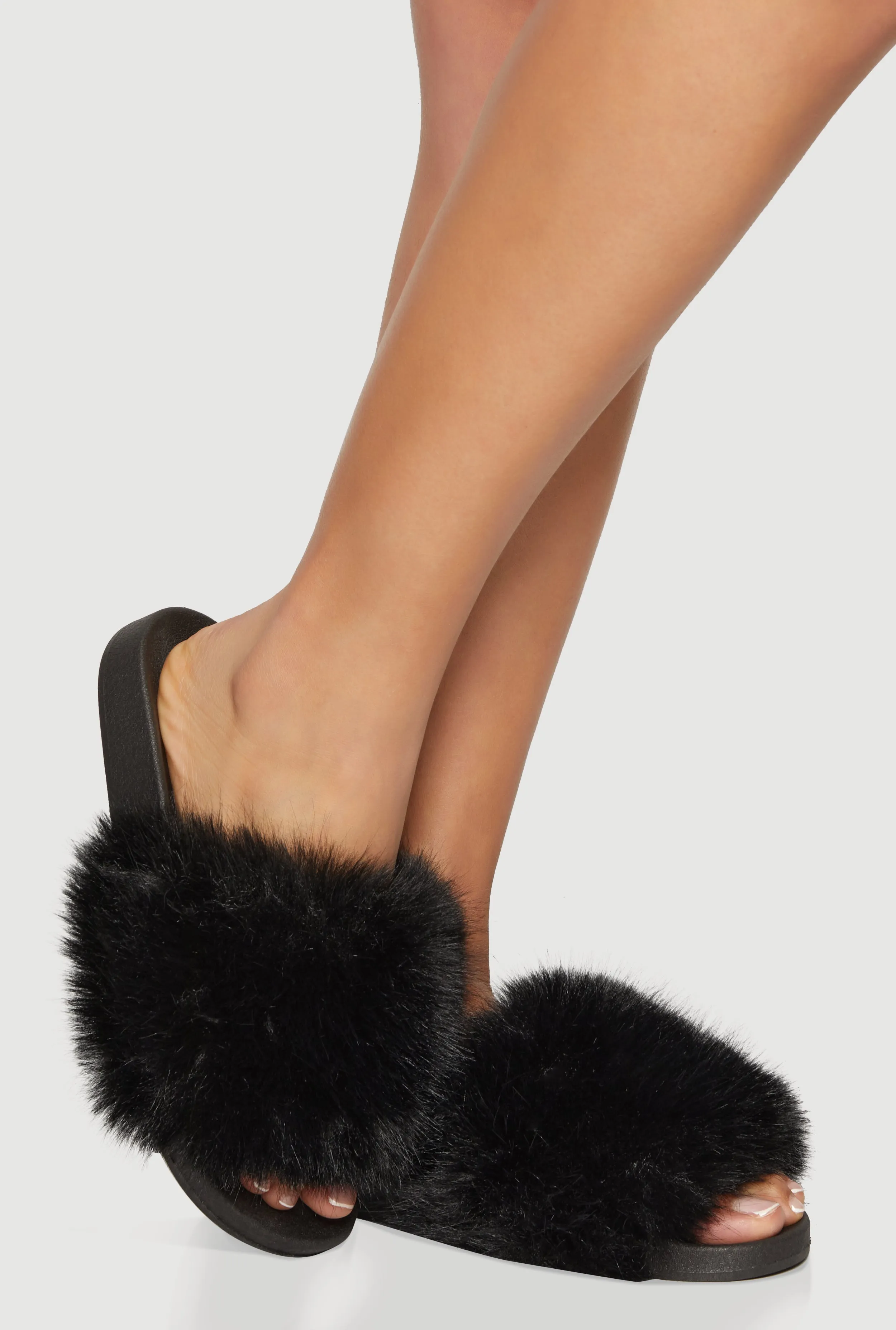 Faux Fur Band Slide Sandals sold by Rainbow