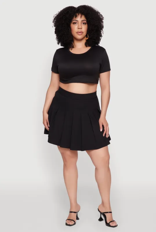 Plus Size Chic High Waisted Mini Pleated Skirt sold by Rainbow