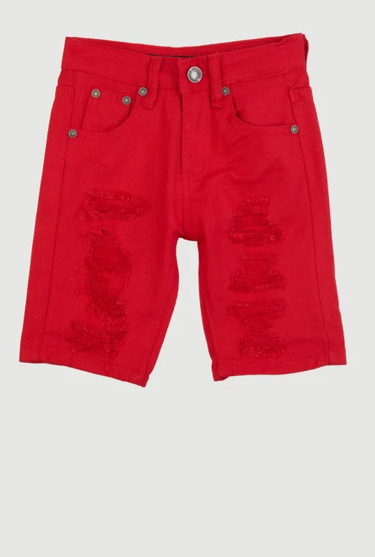 Little Boys Distressed Patch and Repair Shorts sold by Rainbow
