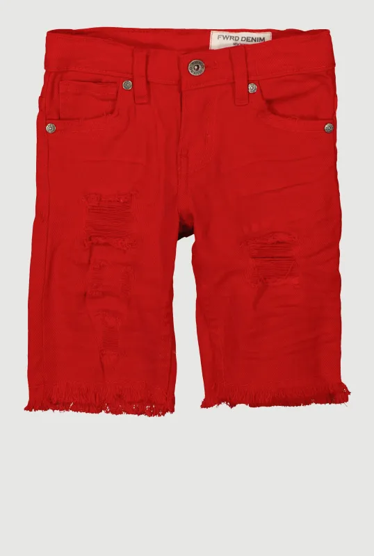 Little Boys Solid Distressed Denim Shorts sold by Rainbow