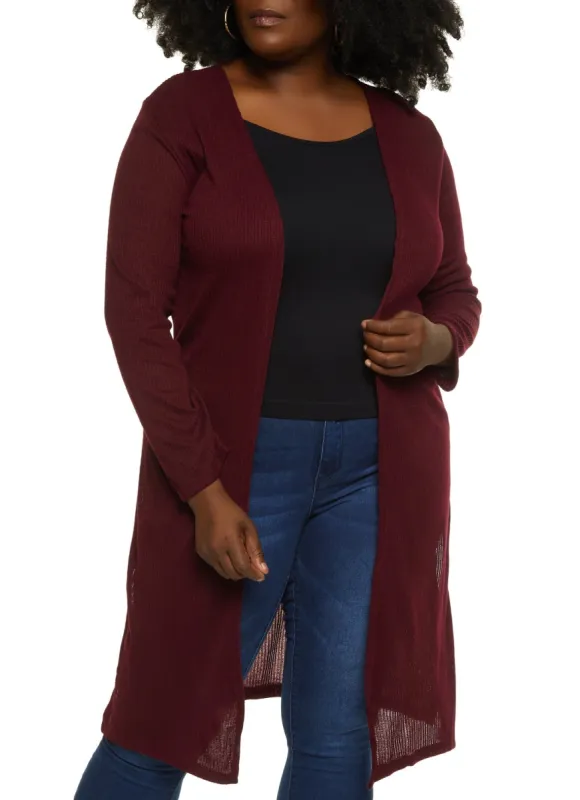 Plus Size Ribbed Knit Marled Side Slit Duster sold by Rainbow