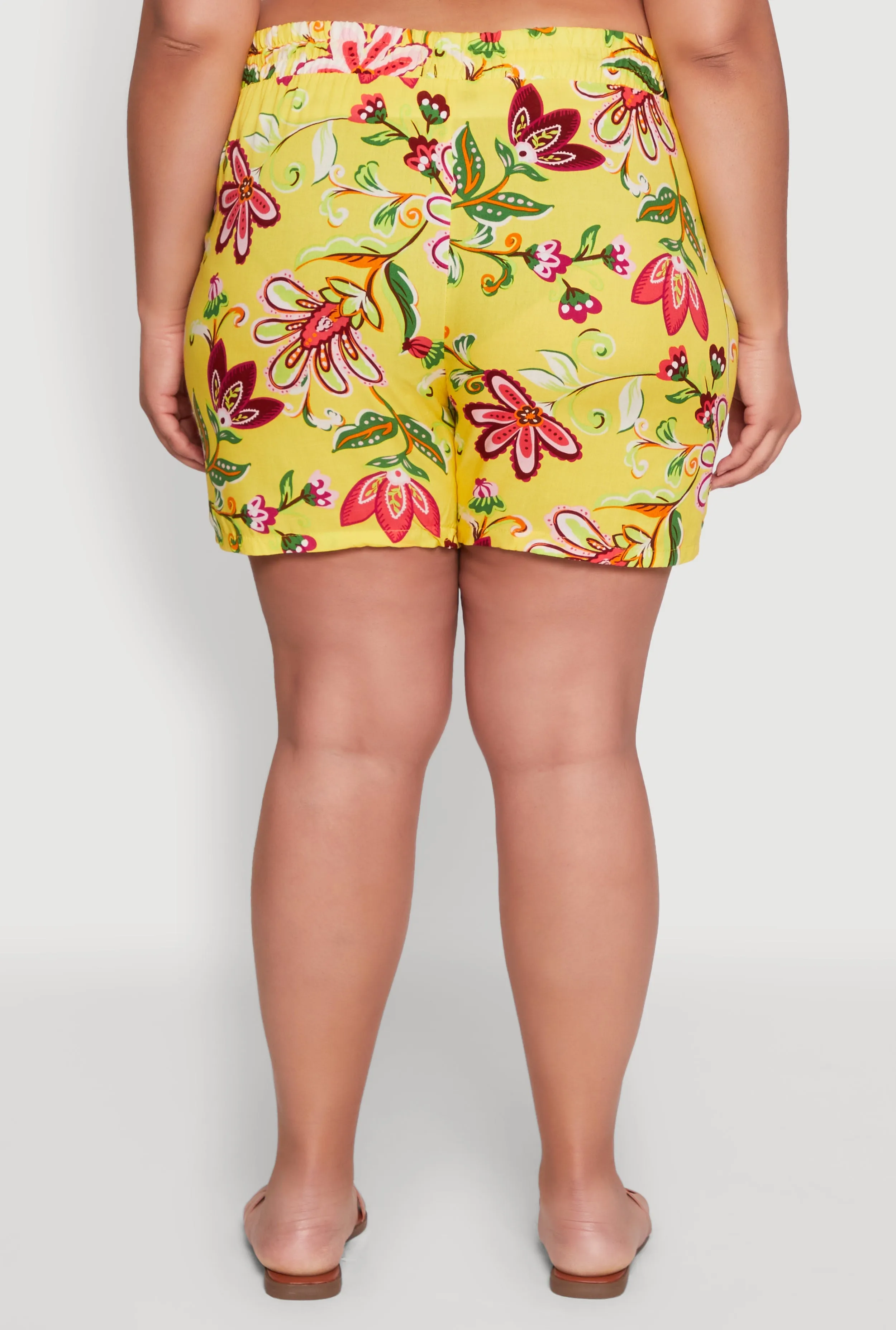 Plus Size Floral Print High Waisted Shorts with Drawstring Waist sold by Rainbow product image thumbnail 5