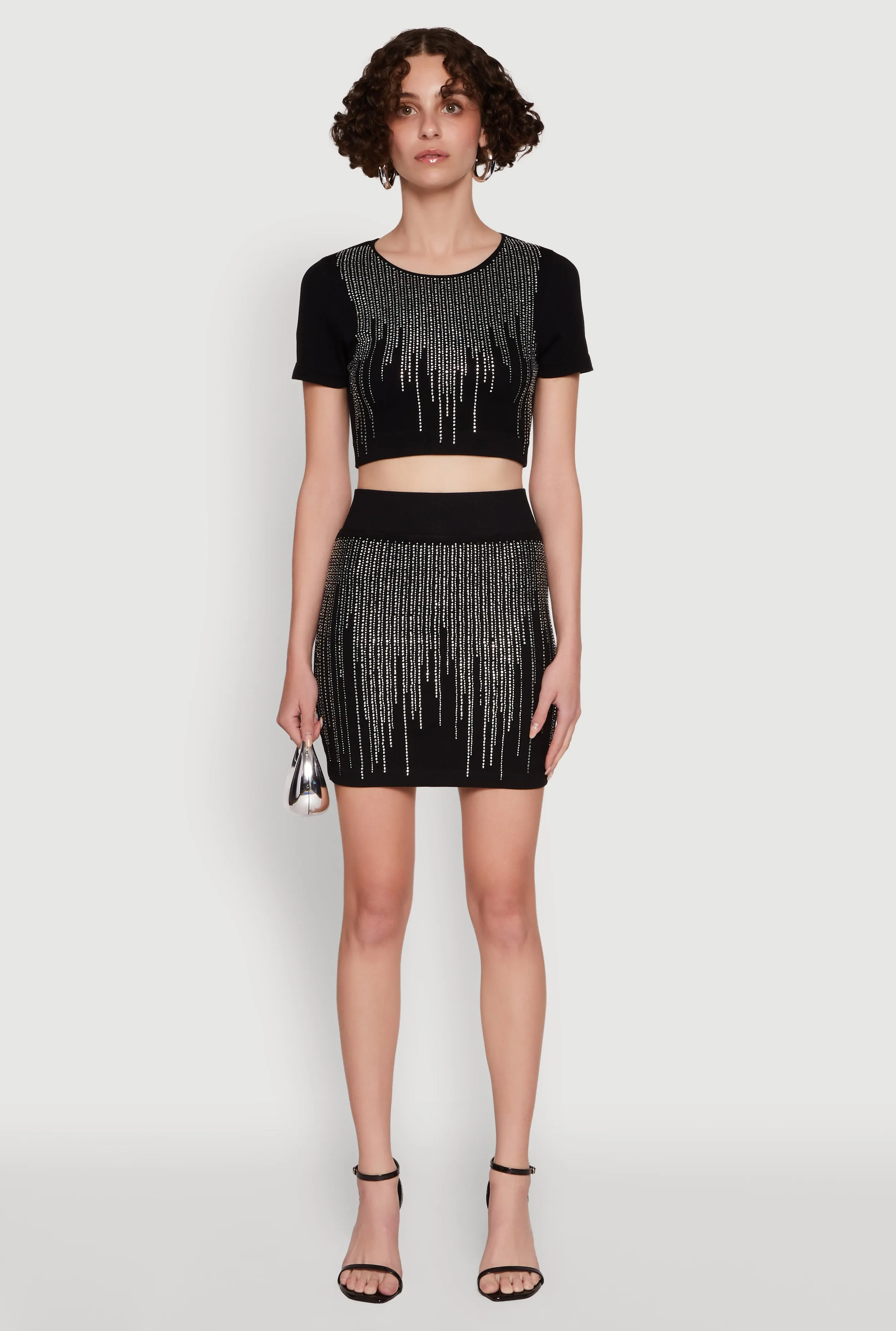 Chic Rhinestone High Waisted Mini Pencil Skirt sold by Rainbow