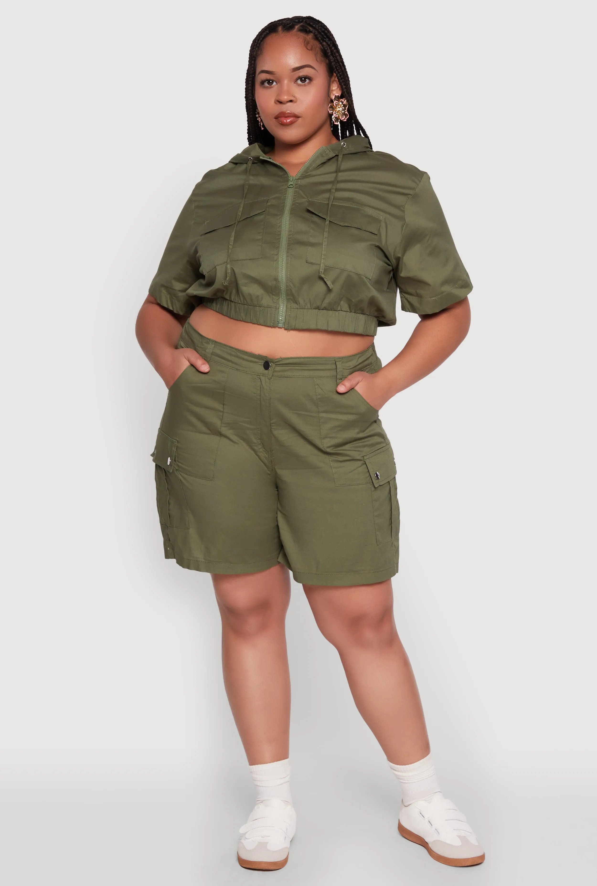 Plus Size Stylish High Waisted Cargo Shorts sold by Rainbow