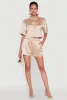 Elegant Cropped Satin Button Front Shirt sold by Rainbow