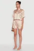 Elegant Cropped Satin Button Front Shirt sold by Rainbow